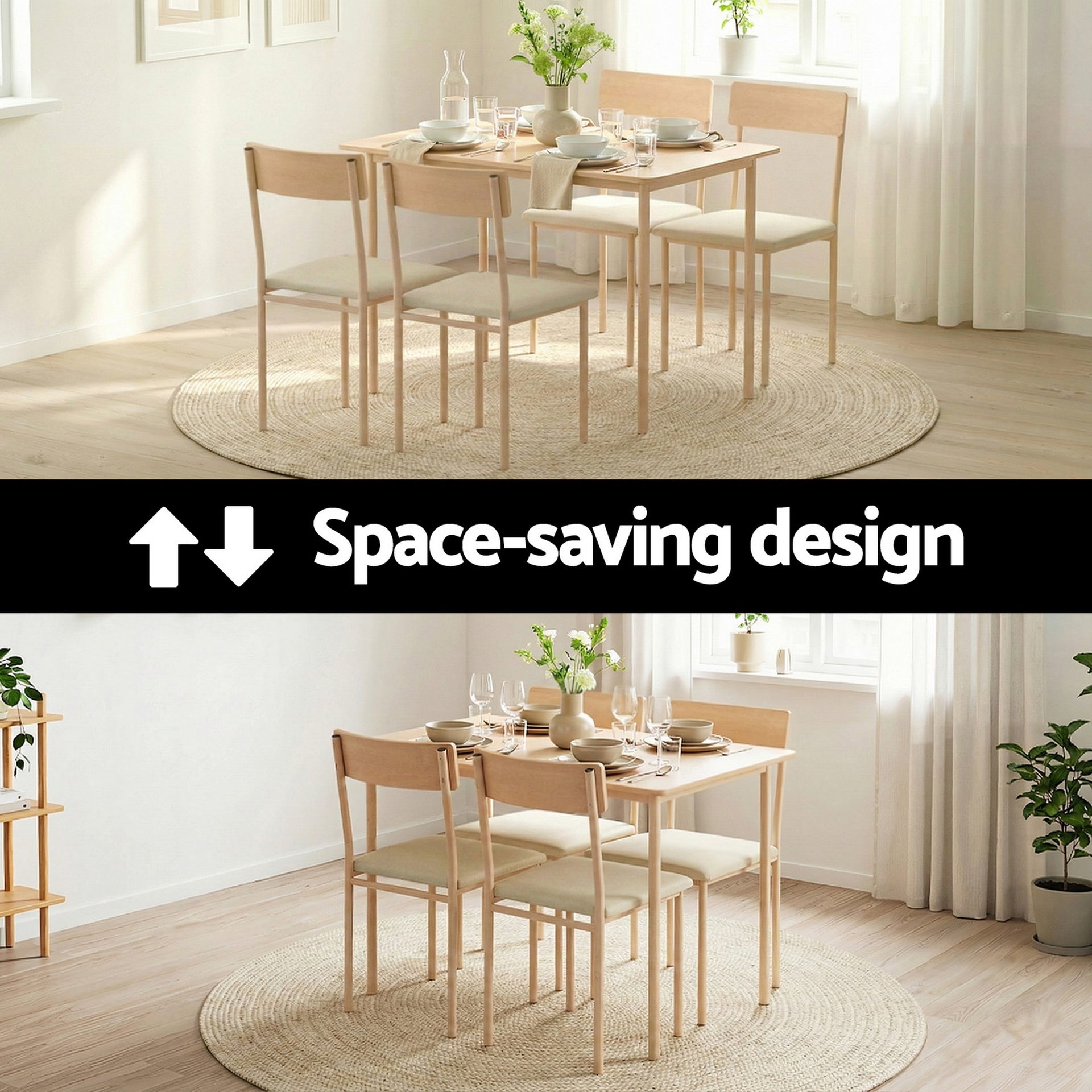 Artiss Dining Table and Chairs Set of 5 Compact Kitchen Furniture Natural Beige Awezingly