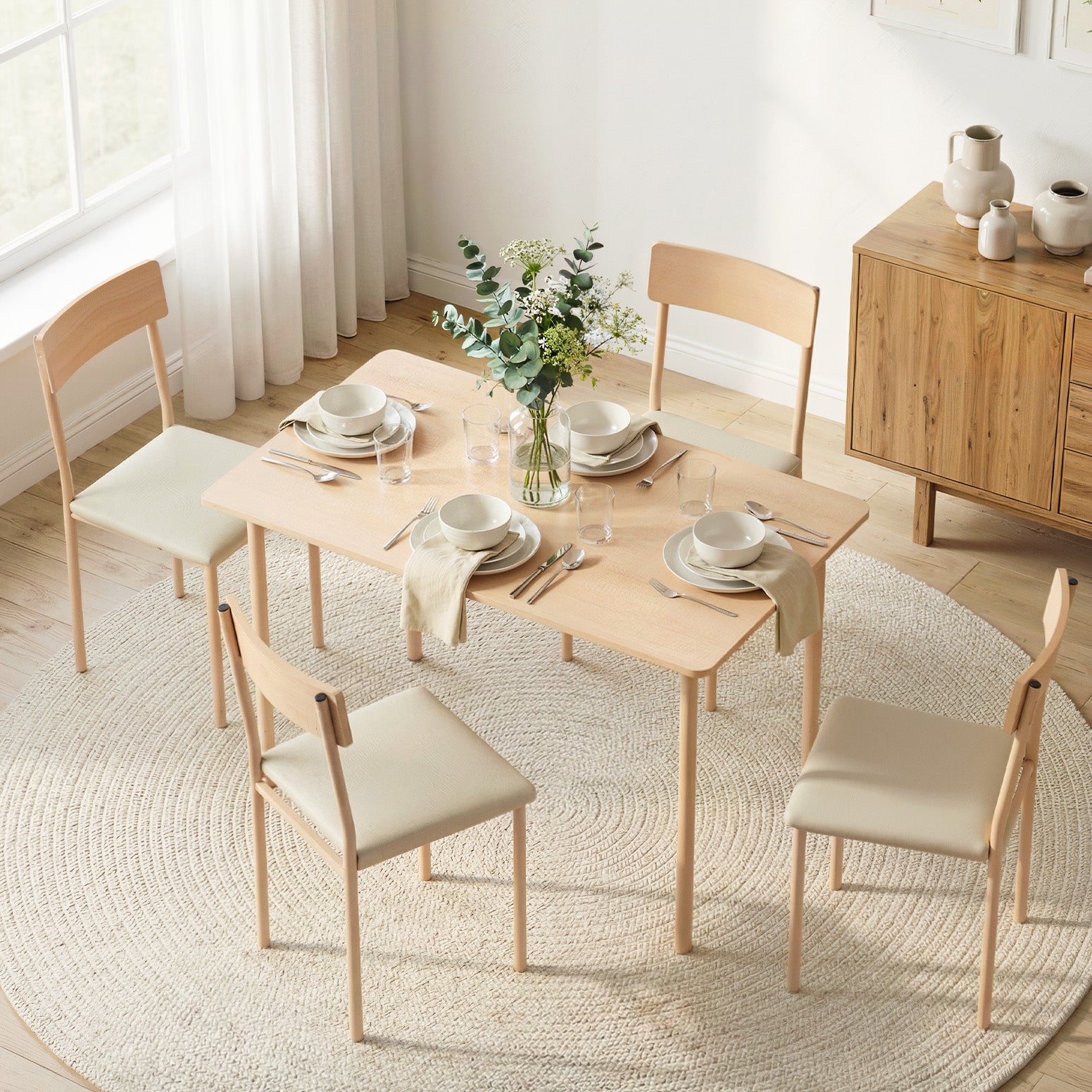 Artiss Dining Table and Chairs Set of 5 Compact Kitchen Furniture Natural Beige Awezingly