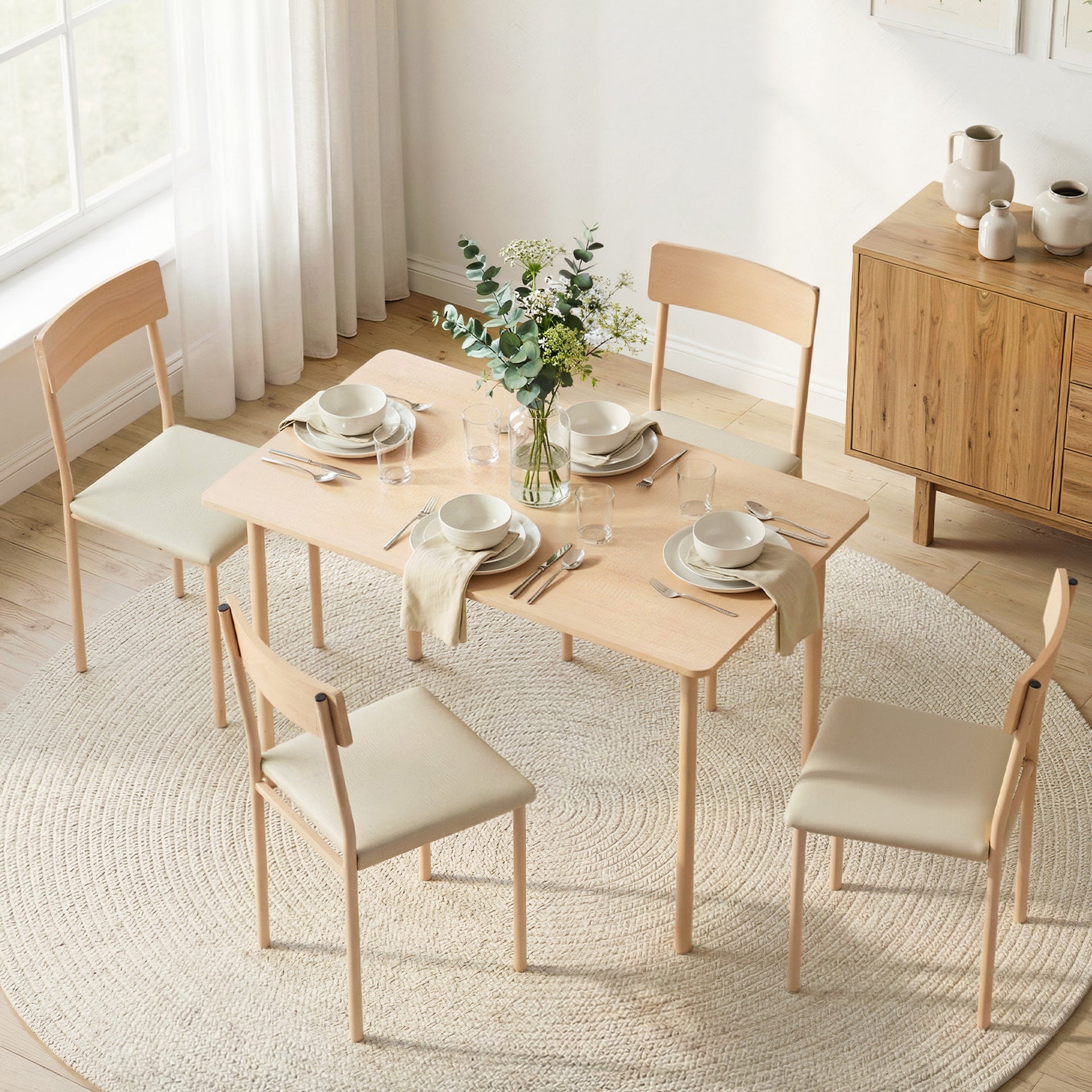 Artiss Dining Table and Chairs Set of 5 Compact Kitchen Furniture Natural Beige Awezingly