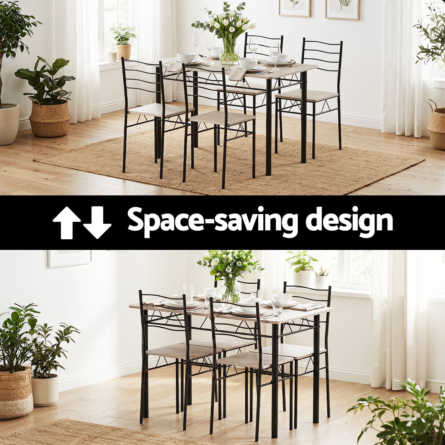 Artiss Dining Table and Chairs Set of 5 Compact Kitchen Furniture Modern Oak Awezingly