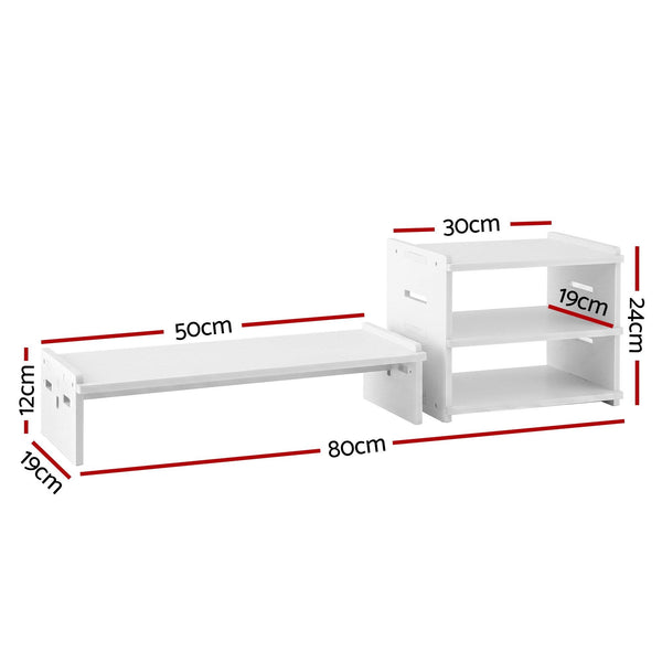 Artiss Monitor Stand and 3-Tier Desk Organiser 2-in-1 Modular Computer Monitor Riser PVC Desktop Shelf Holds 20kg for Office Students Gaming Artiss
