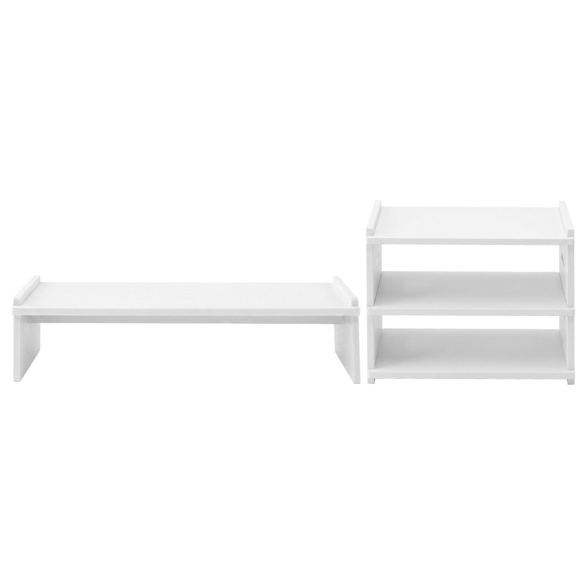 Artiss Monitor Stand and 3-Tier Desk Organiser 2-in-1 Modular Computer Monitor Riser PVC Desktop Shelf Holds 20kg for Office Students Gaming Artiss