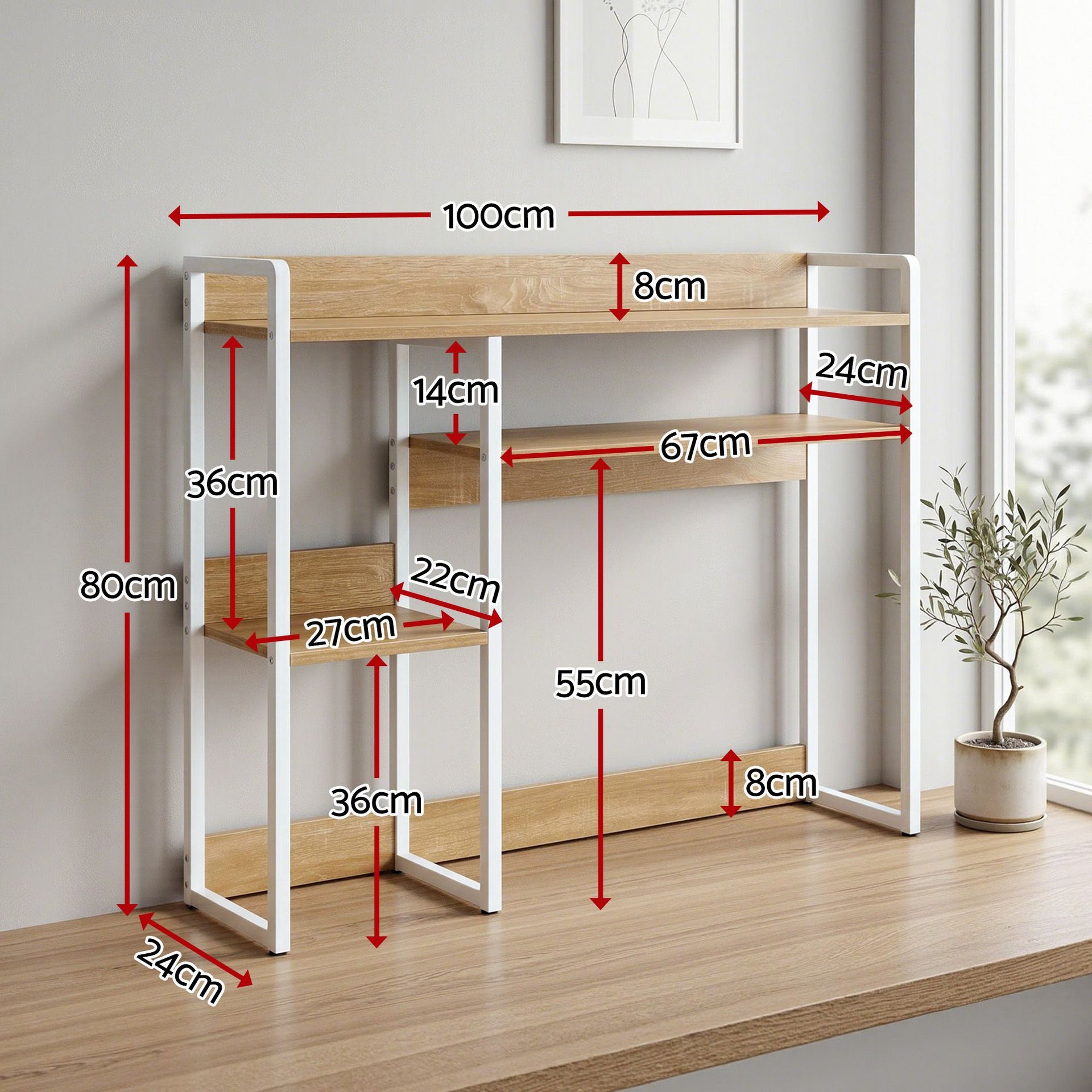 Artist Desk Organizer 2-Tier Desk Shelf 24cm Depth for Unblocked Monitor View Asymmetrical Desk Hutch Dorm for WFH & Gaming Heavy-Duty Giselle Bedding