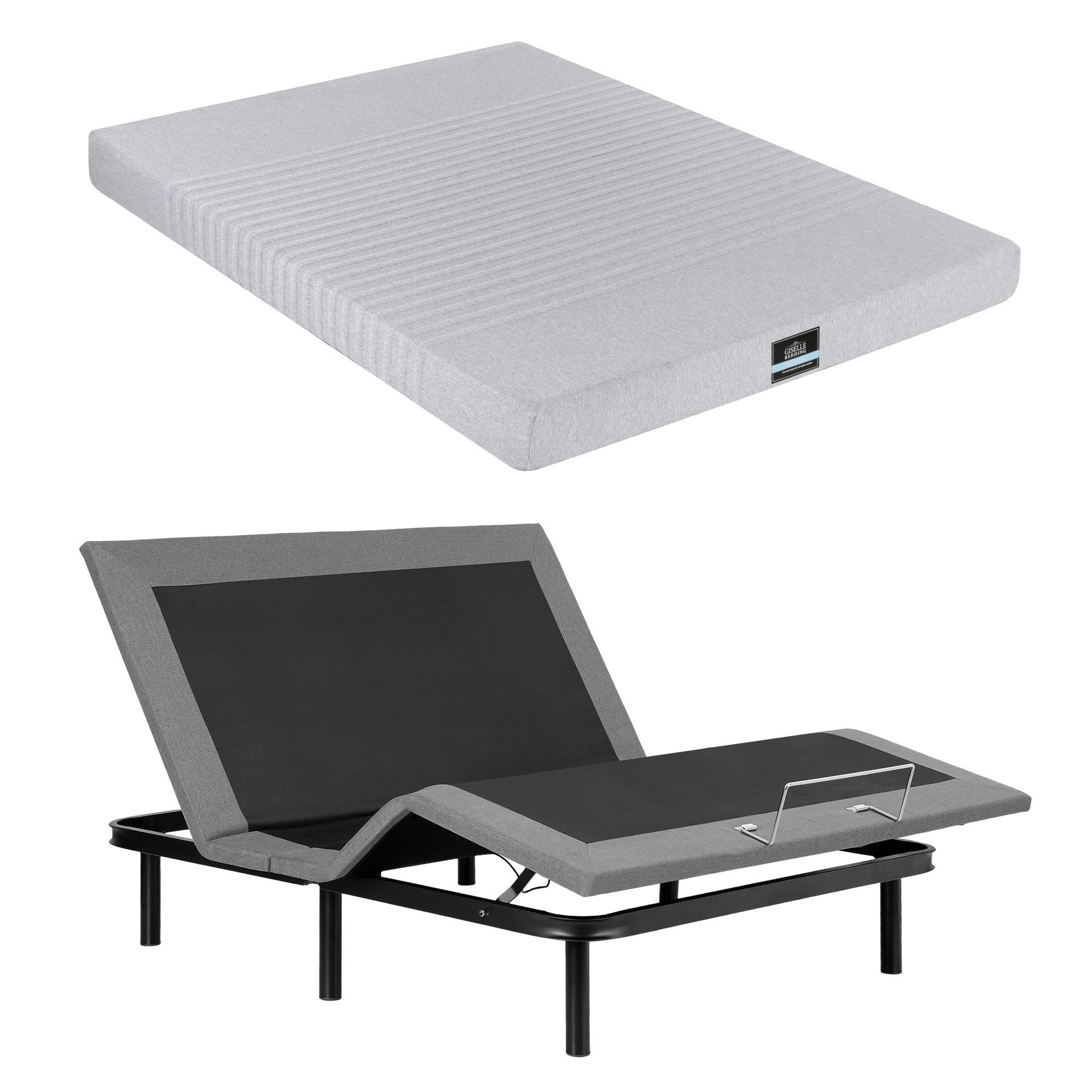 Artiss Double Bed Frame and Giselle Bedding Double Memory Foam Mattress Set, Electric Bed Base with Zero Gravity & 7 Zone Cooling Comfort for Back Pain Relief, Black & Grey,15cm Thickness Awezingly