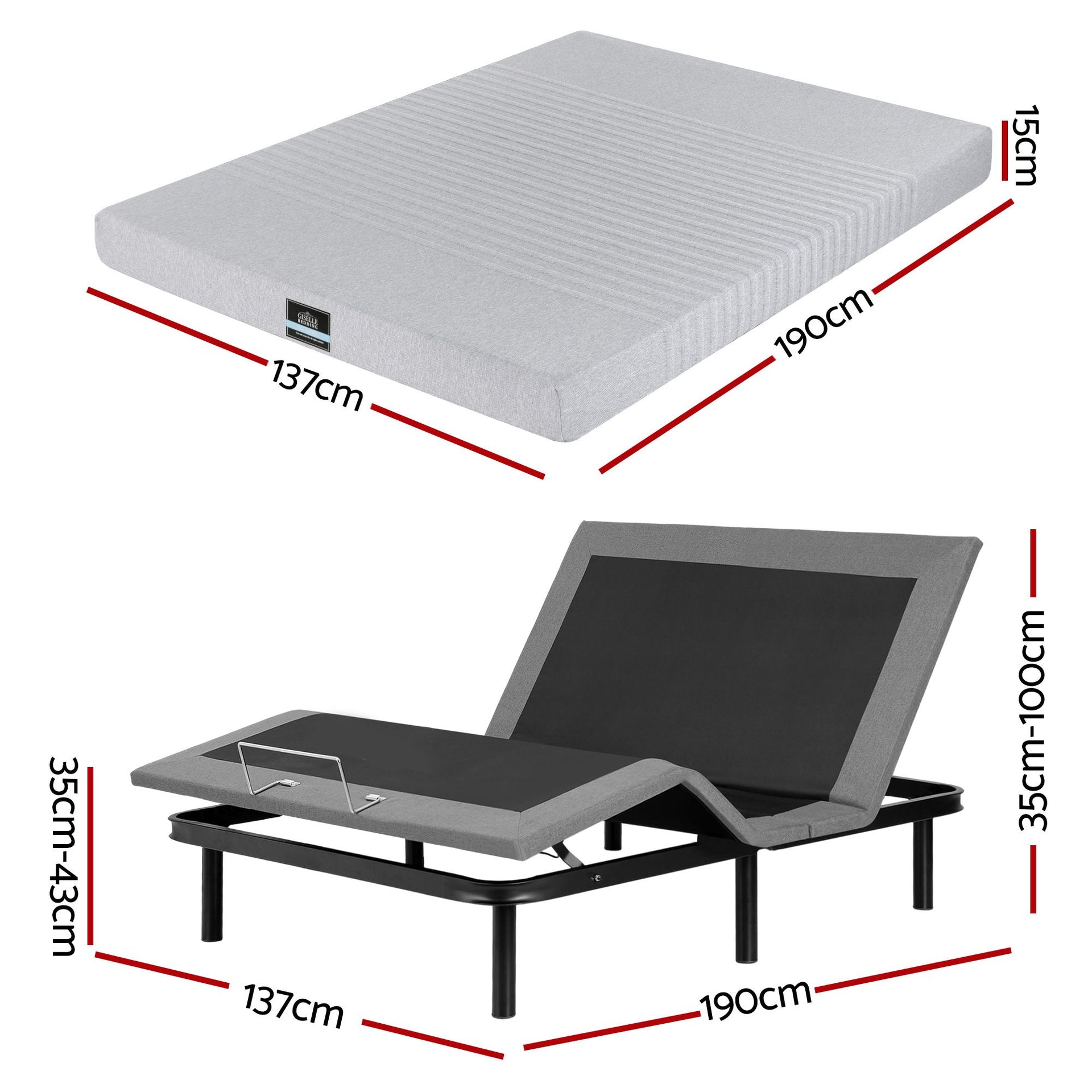 Artiss Double Bed Frame and Giselle Bedding Double Memory Foam Mattress Set, Electric Bed Base with Zero Gravity & 7 Zone Cooling Comfort for Back Pain Relief, Black & Grey,15cm Thickness Awezingly
