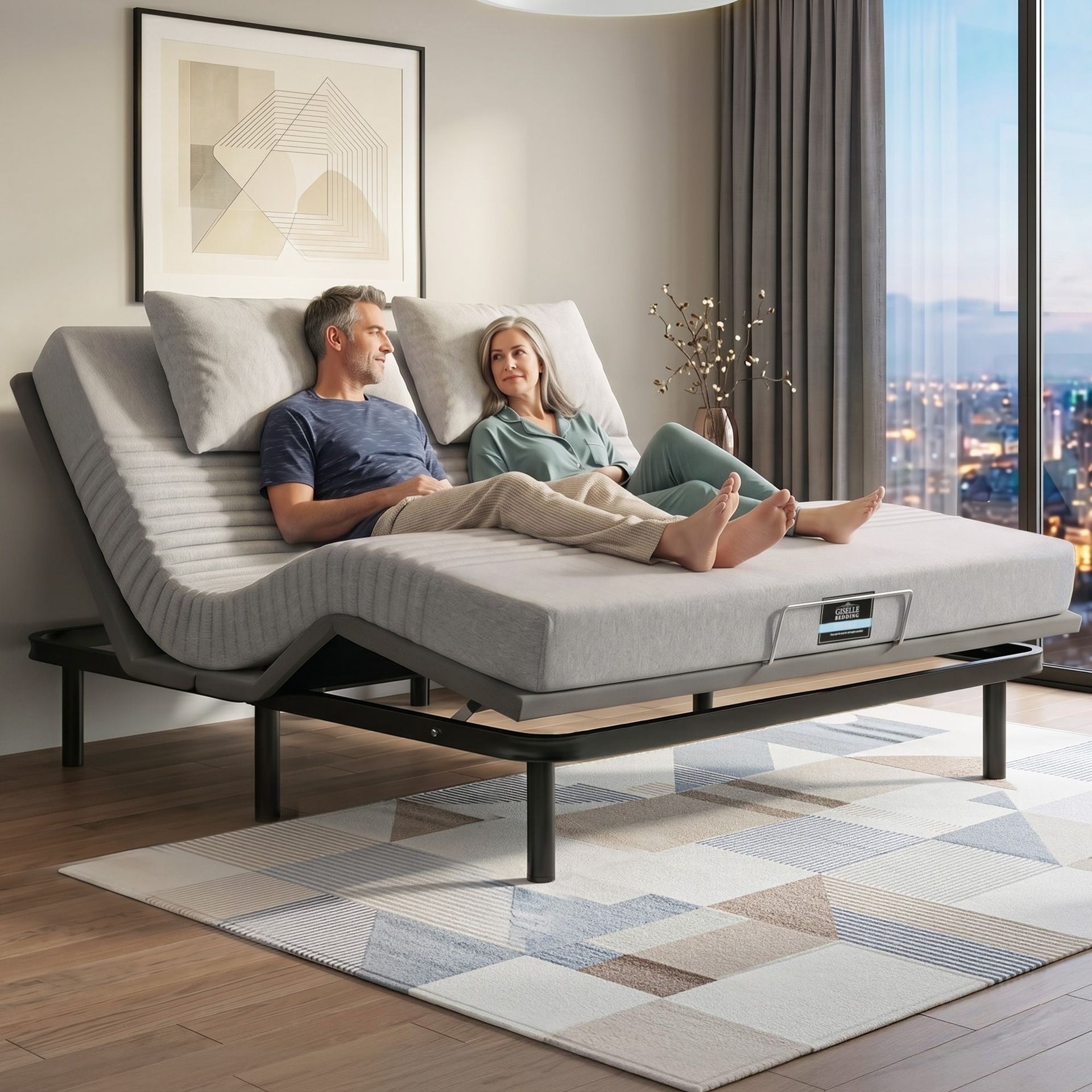 Artiss King Bed Frame and Giselle Bedding King Memory Foam Mattress Set, Electric Bed Base with Zero Gravity & 7 Zone Cooling Comfort for Back Pain Relief, Black & Grey, 15cm Thickness Awezingly