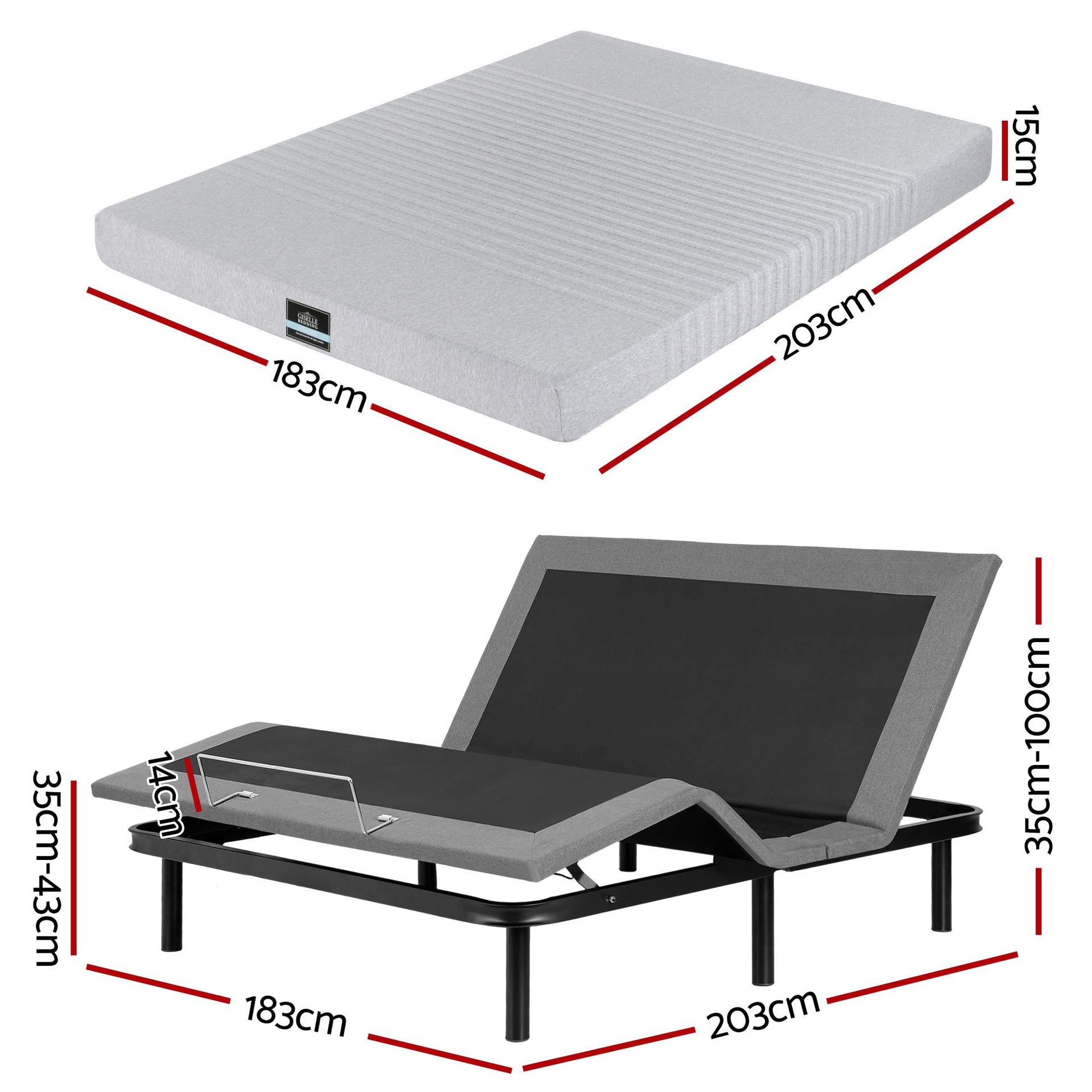 Artiss King Bed Frame and Giselle Bedding King Memory Foam Mattress Set, Electric Bed Base with Zero Gravity & 7 Zone Cooling Comfort for Back Pain Relief, Black & Grey, 15cm Thickness Awezingly