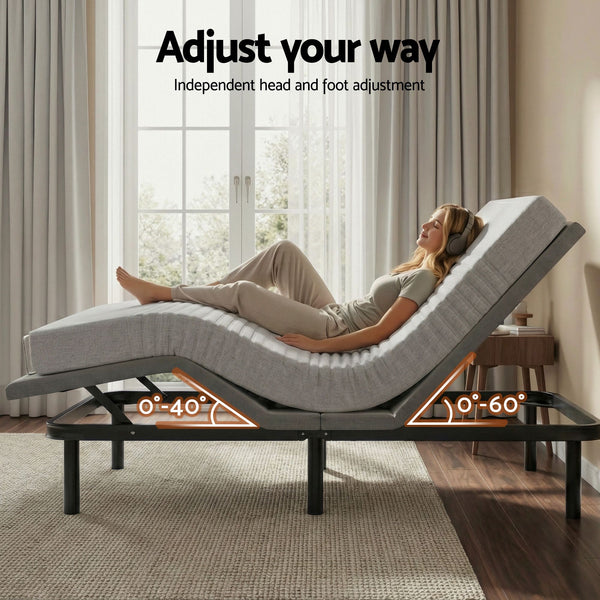 Artiss King Bed Frame and Giselle Bedding King Memory Foam Mattress Set, Electric Bed Base with Zero Gravity & 7 Zone Cooling Comfort for Back Pain Relief, Black & Grey, 15cm Thickness Awezingly