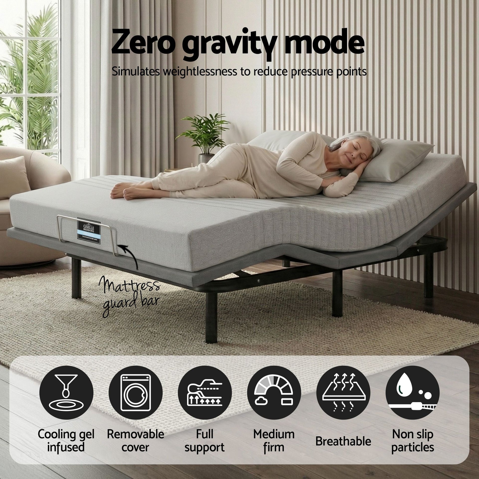 Artiss King Bed Frame and Giselle Bedding King Memory Foam Mattress Set, Electric Bed Base with Zero Gravity & 7 Zone Cooling Comfort for Back Pain Relief, Black & Grey, 15cm Thickness Awezingly