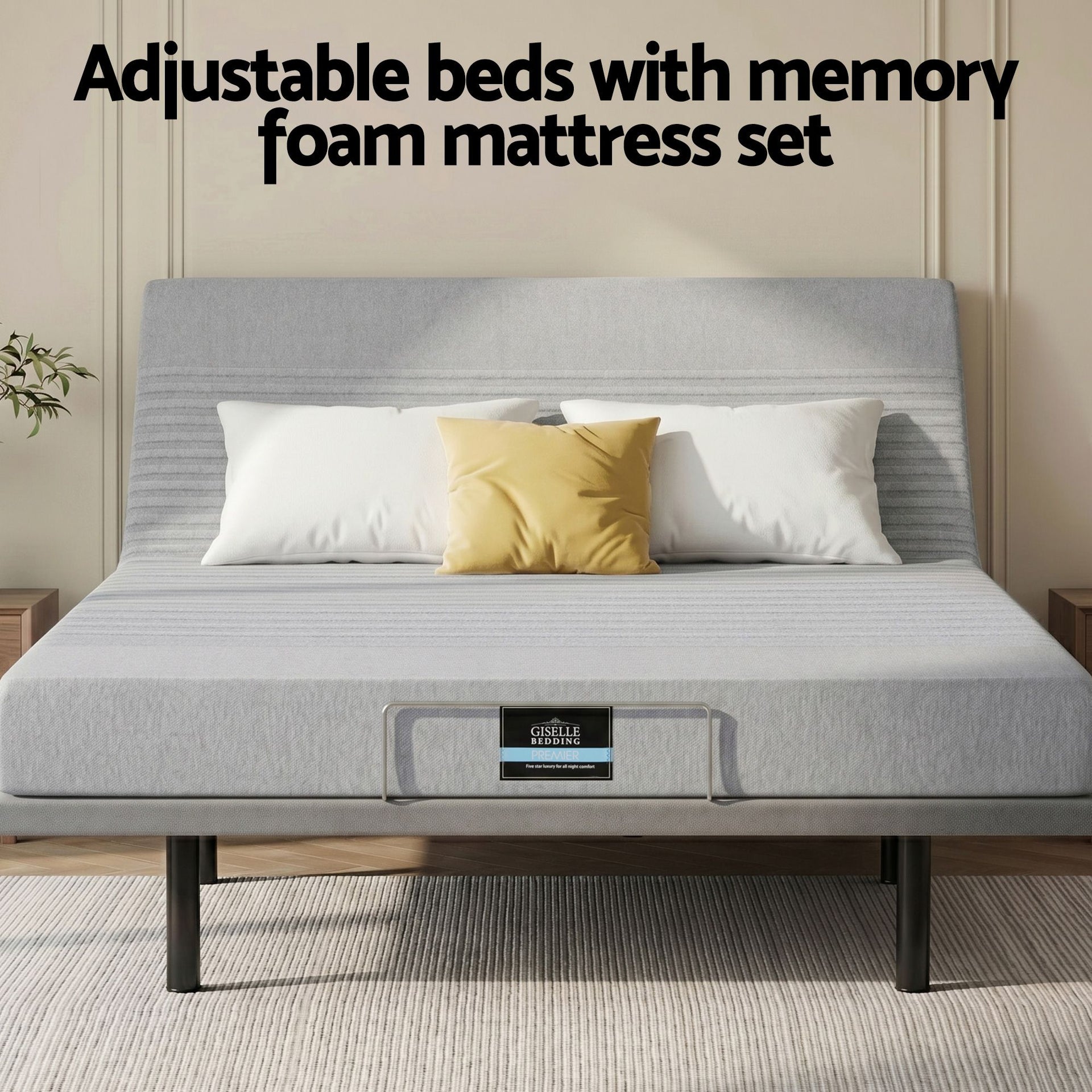Artiss King Bed Frame and Giselle Bedding King Memory Foam Mattress Set, Electric Bed Base with Zero Gravity & 7 Zone Cooling Comfort for Back Pain Relief, Black & Grey, 15cm Thickness Awezingly