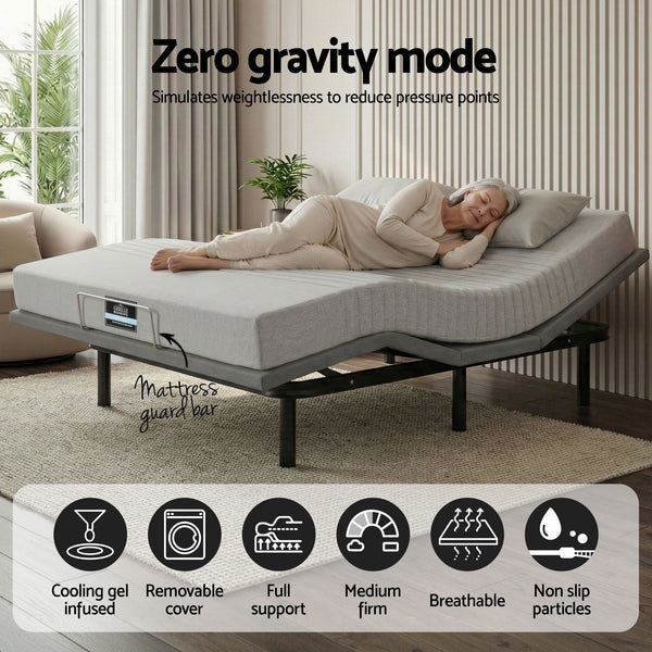 Artiss Queen Bed Frame and Giselle Bedding Queen Memory Foam Mattress Set, Electric Bed Base with Zero Gravity & 7 Zone Cooling Comfort for Back Pain Relief, Black & Grey, 15cm Thickness Awezingly