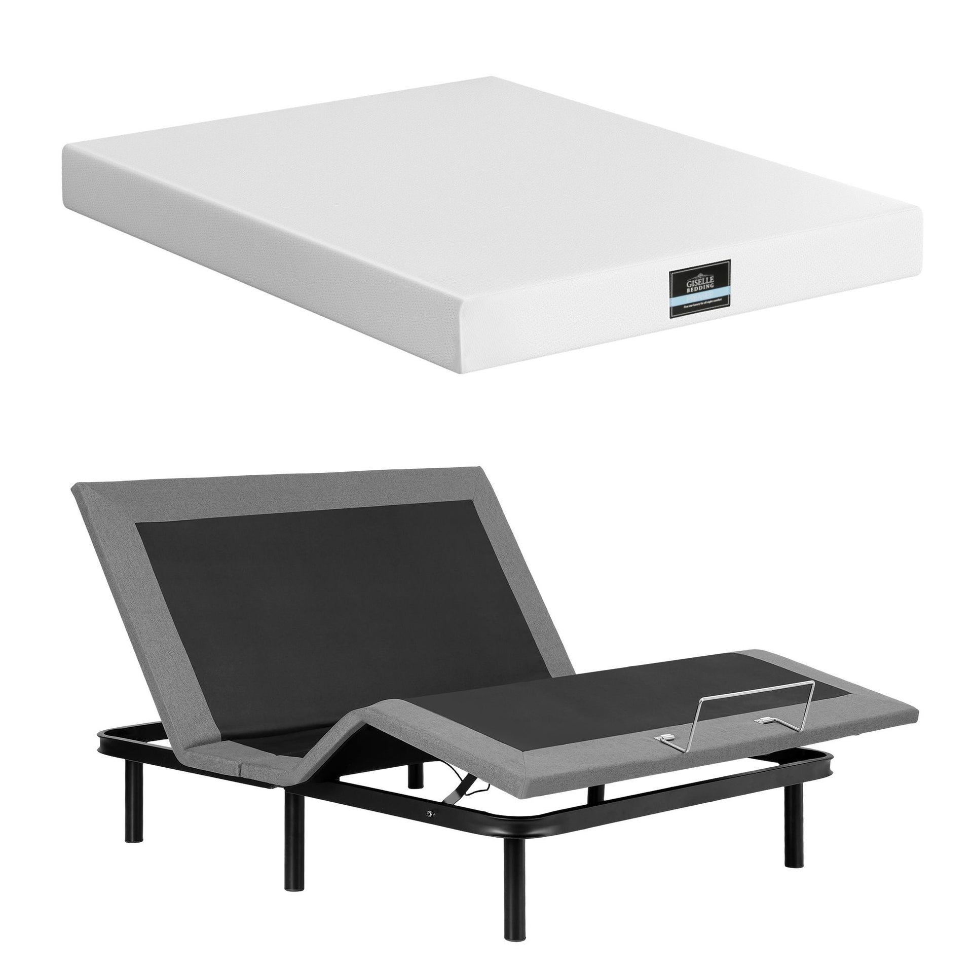 Artiss Double size bed frame & Giselle Bedding Double Mattress Combo, adjustable bed Base for Snoring Relief, Independent Head Foot Incline, Wireless Remote, Black,20cm Thickness Awezingly