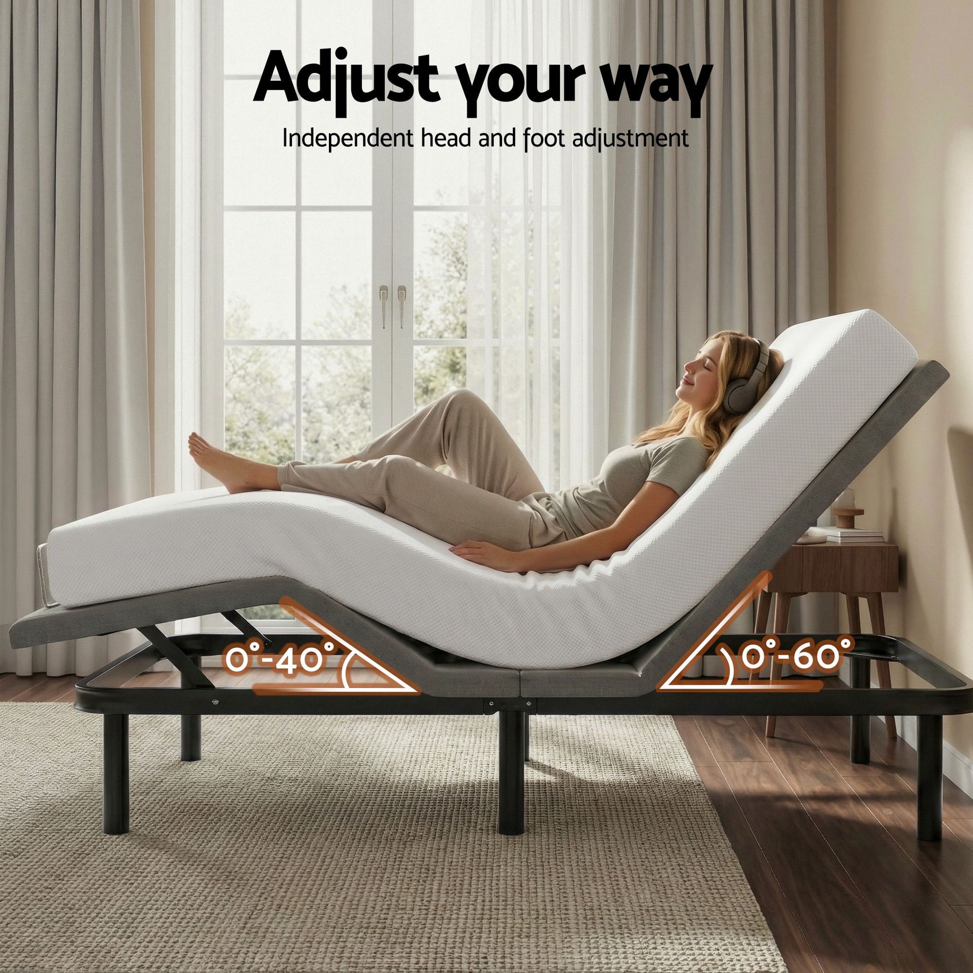 Artiss Double size bed frame & Giselle Bedding Double Mattress Combo, adjustable bed Base for Snoring Relief, Independent Head Foot Incline, Wireless Remote, Black,20cm Thickness Awezingly