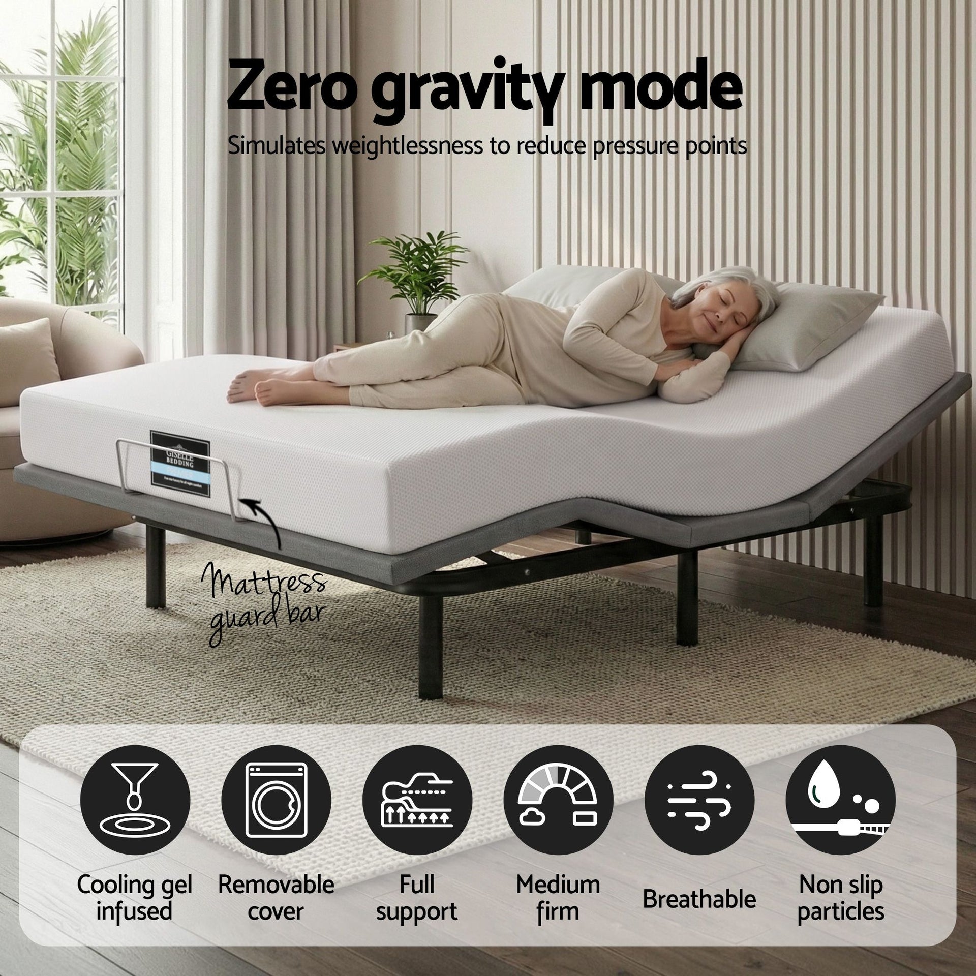 Artiss Double size bed frame & Giselle Bedding Double Mattress Combo, adjustable bed Base for Snoring Relief, Independent Head Foot Incline, Wireless Remote, Black,20cm Thickness Awezingly