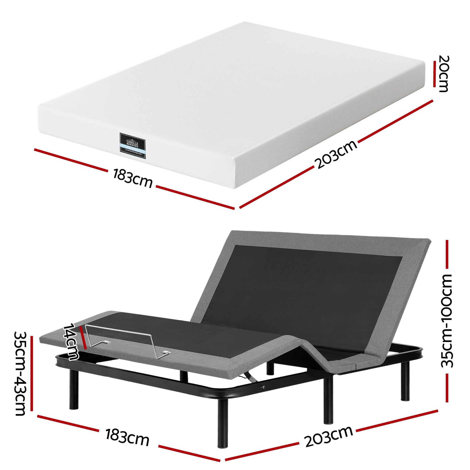 Artiss King size bed frame & Giselle Bedding King Mattress Combo, adjustable bed Base for Snoring Relief, Independent Head Foot Incline, Wireless Remote, Black,20cm Thickness Awezingly