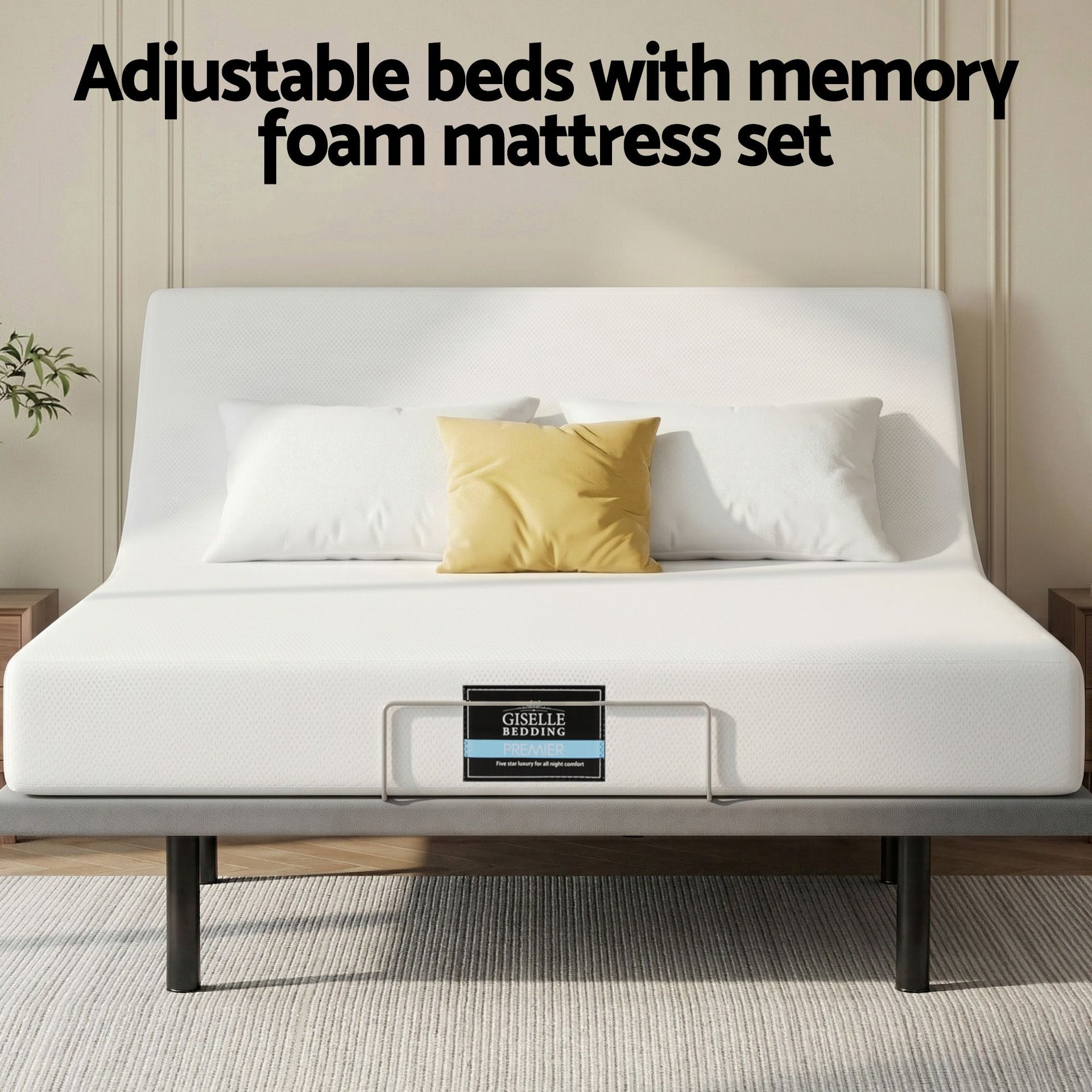 Artiss King size bed frame & Giselle Bedding King Mattress Combo, adjustable bed Base for Snoring Relief, Independent Head Foot Incline, Wireless Remote, Black,20cm Thickness Awezingly