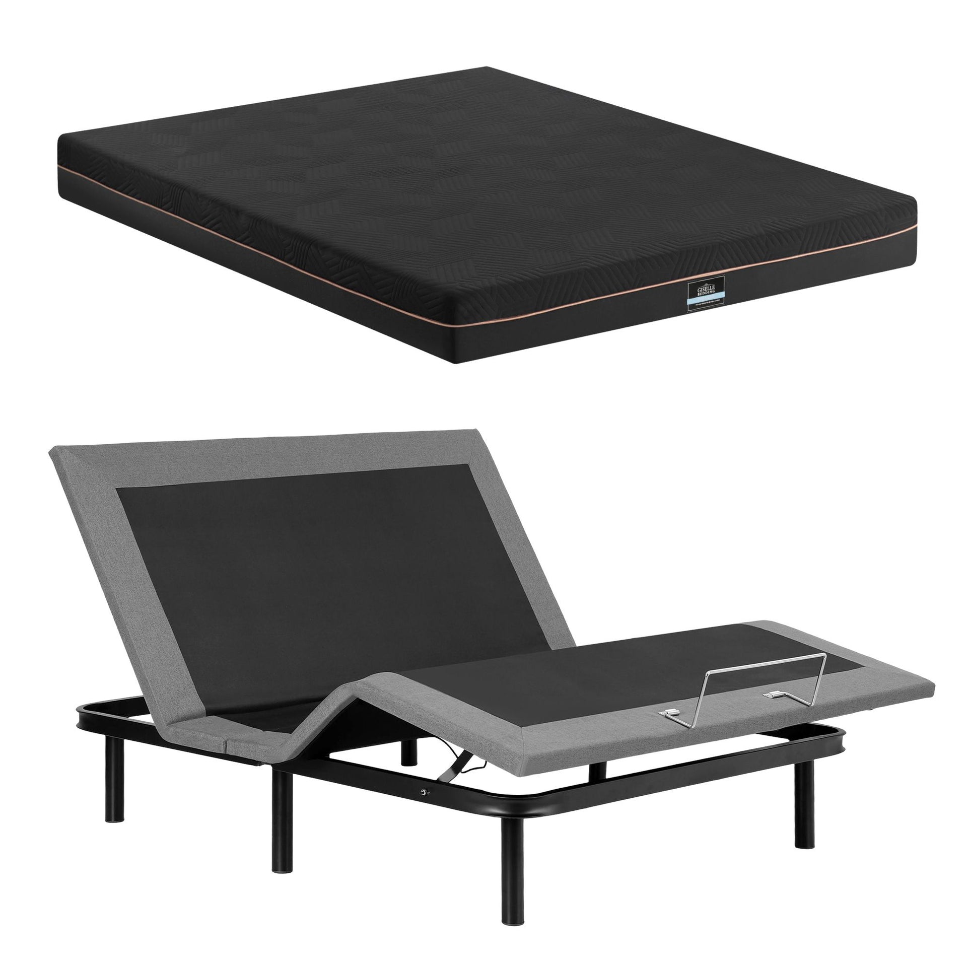 Artiss Double size bed frame with Giselle Bedding Double Mattress, adjustable bed Base Combo for Snoring Relief, Independent Head Foot Incline, Wireless Remote, Black,18cm Thickness Awezingly