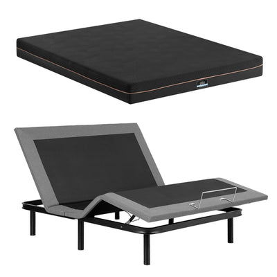 Artiss Double size bed frame with Giselle Bedding Double Mattress, adjustable bed Base Combo for Snoring Relief, Independent Head Foot Incline, Wireless Remote, Black,18cm Thickness