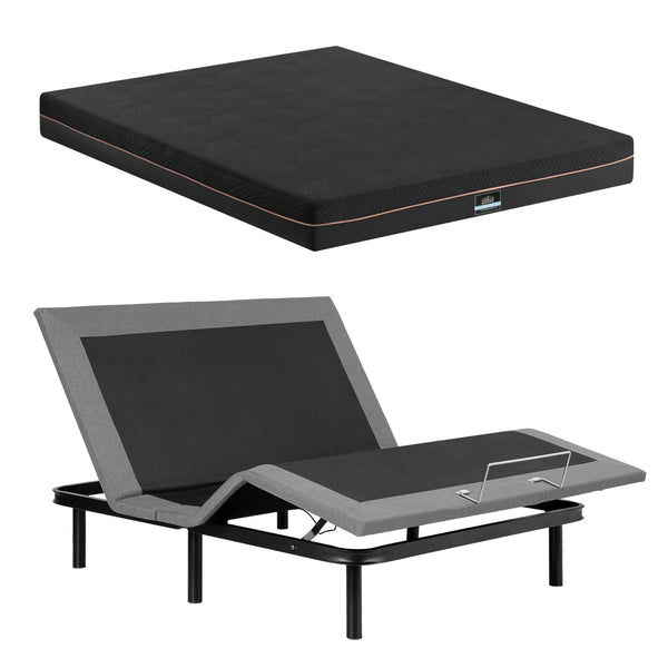 Artiss Double size bed frame with Giselle Bedding Double Mattress, adjustable bed Base Combo for Snoring Relief, Independent Head Foot Incline, Wireless Remote, Black,18cm Thickness Awezingly