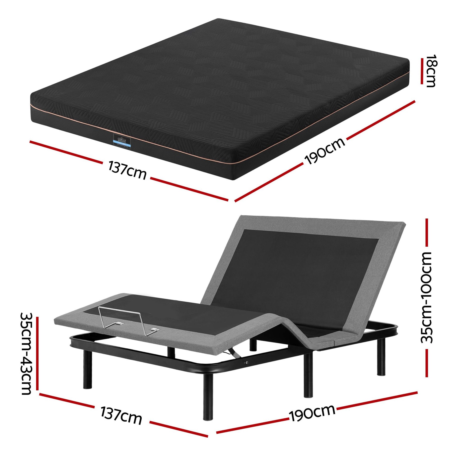 Artiss Double size bed frame with Giselle Bedding Double Mattress, adjustable bed Base Combo for Snoring Relief, Independent Head Foot Incline, Wireless Remote, Black,18cm Thickness Awezingly