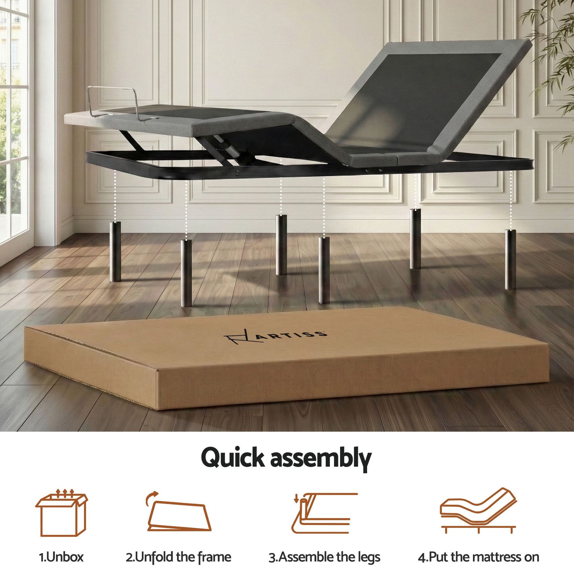 Artiss Double size bed frame with Giselle Bedding Double Mattress, adjustable bed Base Combo for Snoring Relief, Independent Head Foot Incline, Wireless Remote, Black,18cm Thickness Awezingly
