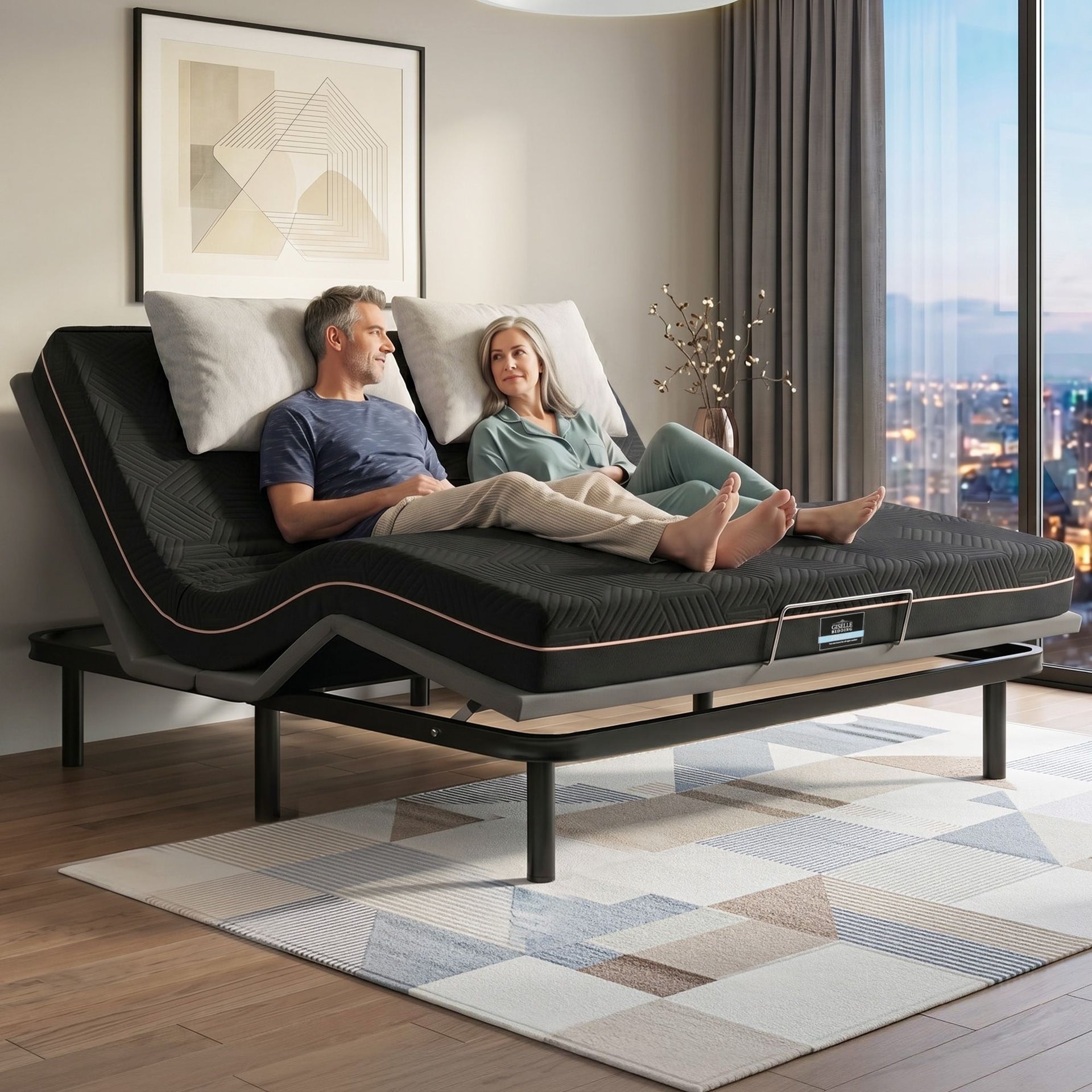 Artiss King size bed frame with Giselle Bedding King Mattress, adjustable bed Base Combo for Snoring Relief, Independent Head Foot Incline, Wireless Remote, Black,18cm Thickness Awezingly