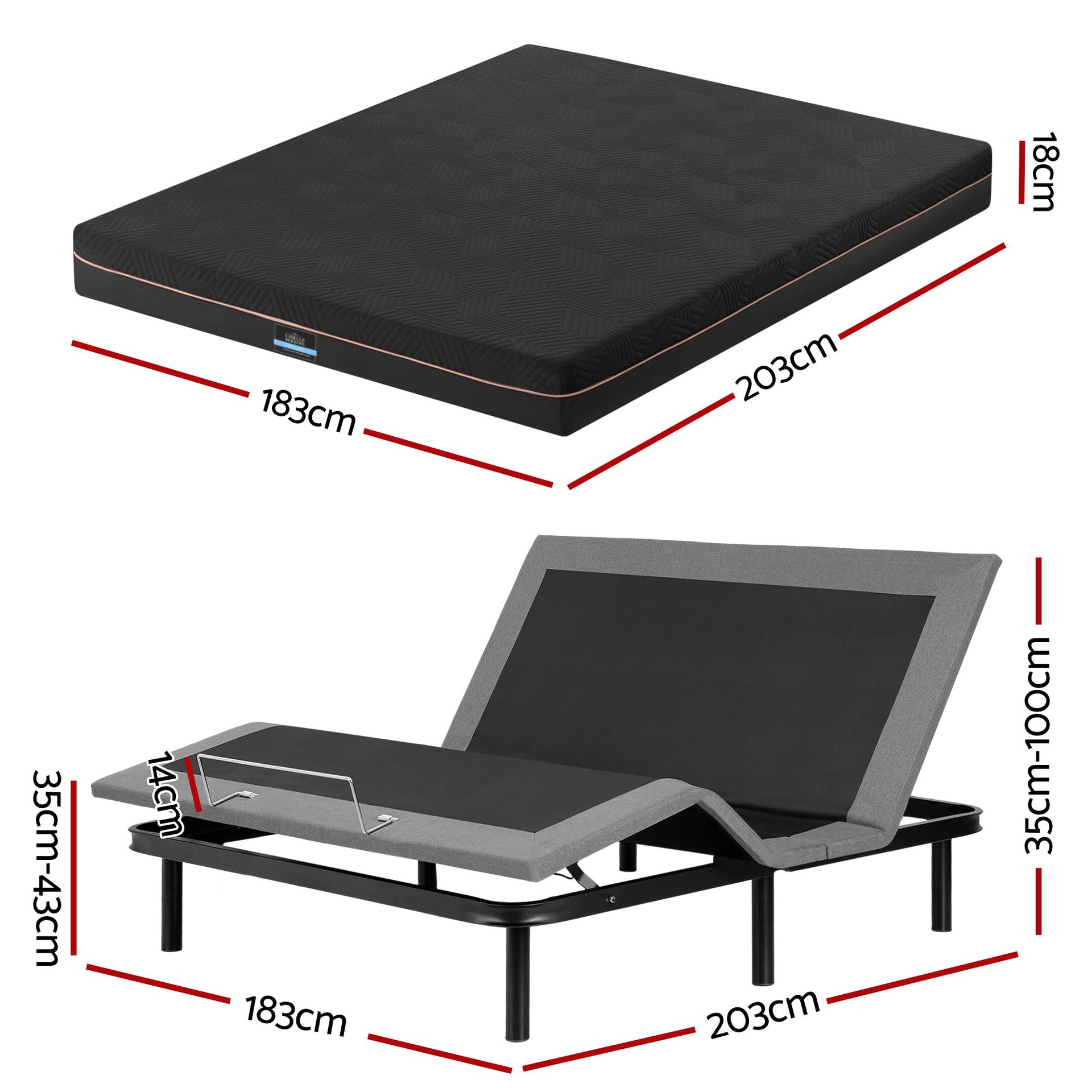 Artiss King size bed frame with Giselle Bedding King Mattress, adjustable bed Base Combo for Snoring Relief, Independent Head Foot Incline, Wireless Remote, Black,18cm Thickness Awezingly