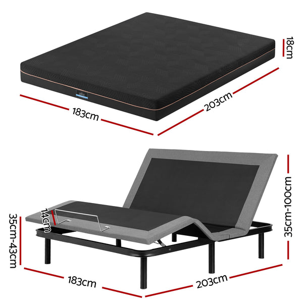 Artiss King size bed frame with Giselle Bedding King Mattress, adjustable bed Base Combo for Snoring Relief, Independent Head Foot Incline, Wireless Remote, Black,18cm Thickness Awezingly