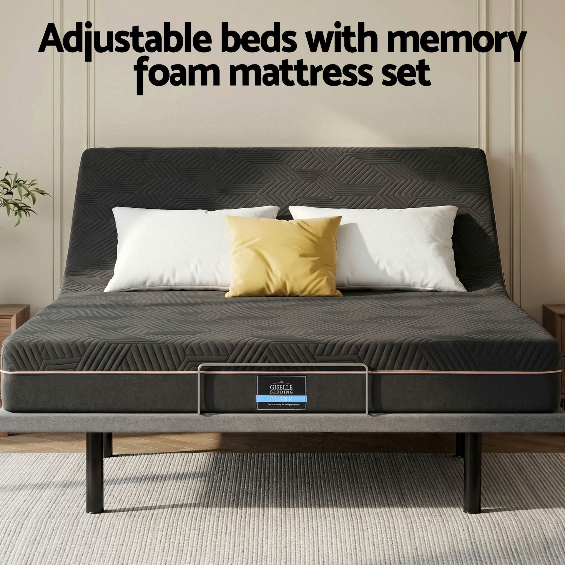 Artiss King size bed frame with Giselle Bedding King Mattress, adjustable bed Base Combo for Snoring Relief, Independent Head Foot Incline, Wireless Remote, Black,18cm Thickness Awezingly