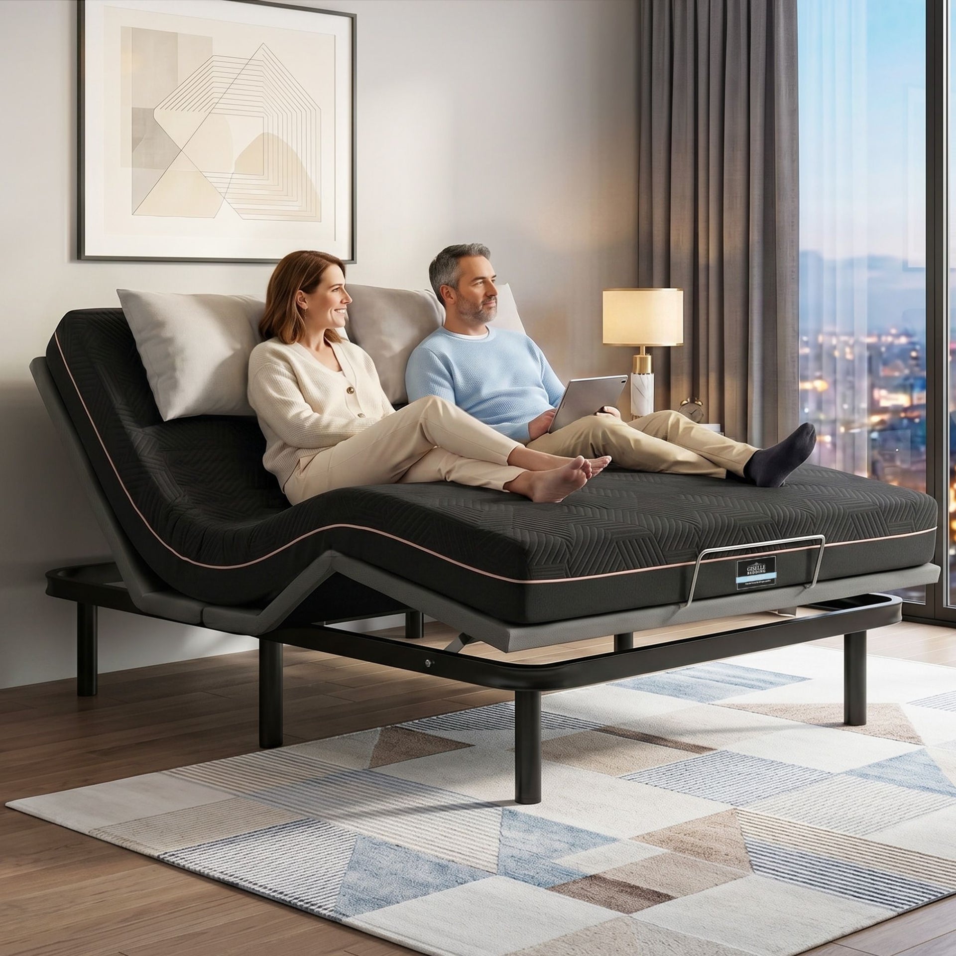 Artiss Queen size bed frame with Giselle Bedding Queen Mattress, adjustable bed Base Combo for Snoring Relief, Independent Head Foot Incline, Wireless Remote, Black,18cm Thickness Awezingly