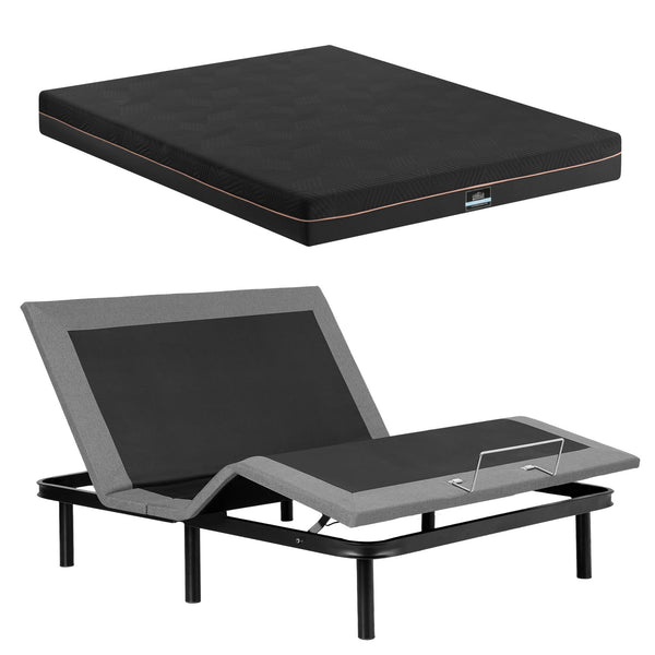 Artiss Queen size bed frame with Giselle Bedding Queen Mattress, adjustable bed Base Combo for Snoring Relief, Independent Head Foot Incline, Wireless Remote, Black,18cm Thickness Awezingly