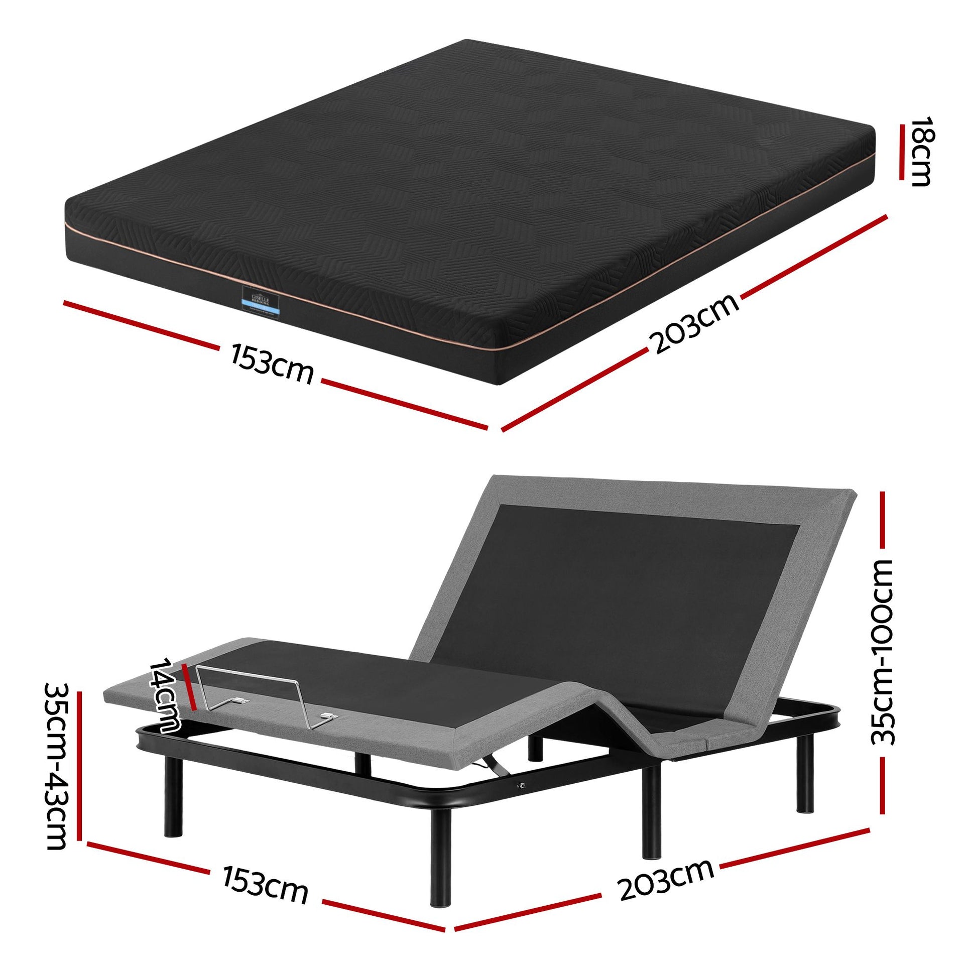 Artiss Queen size bed frame with Giselle Bedding Queen Mattress, adjustable bed Base Combo for Snoring Relief, Independent Head Foot Incline, Wireless Remote, Black,18cm Thickness Awezingly