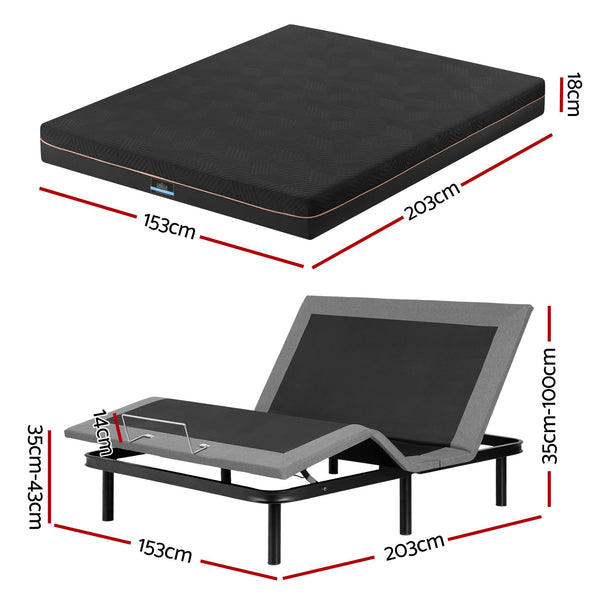 Artiss Queen size bed frame with Giselle Bedding Queen Mattress, adjustable bed Base Combo for Snoring Relief, Independent Head Foot Incline, Wireless Remote, Black,18cm Thickness Awezingly