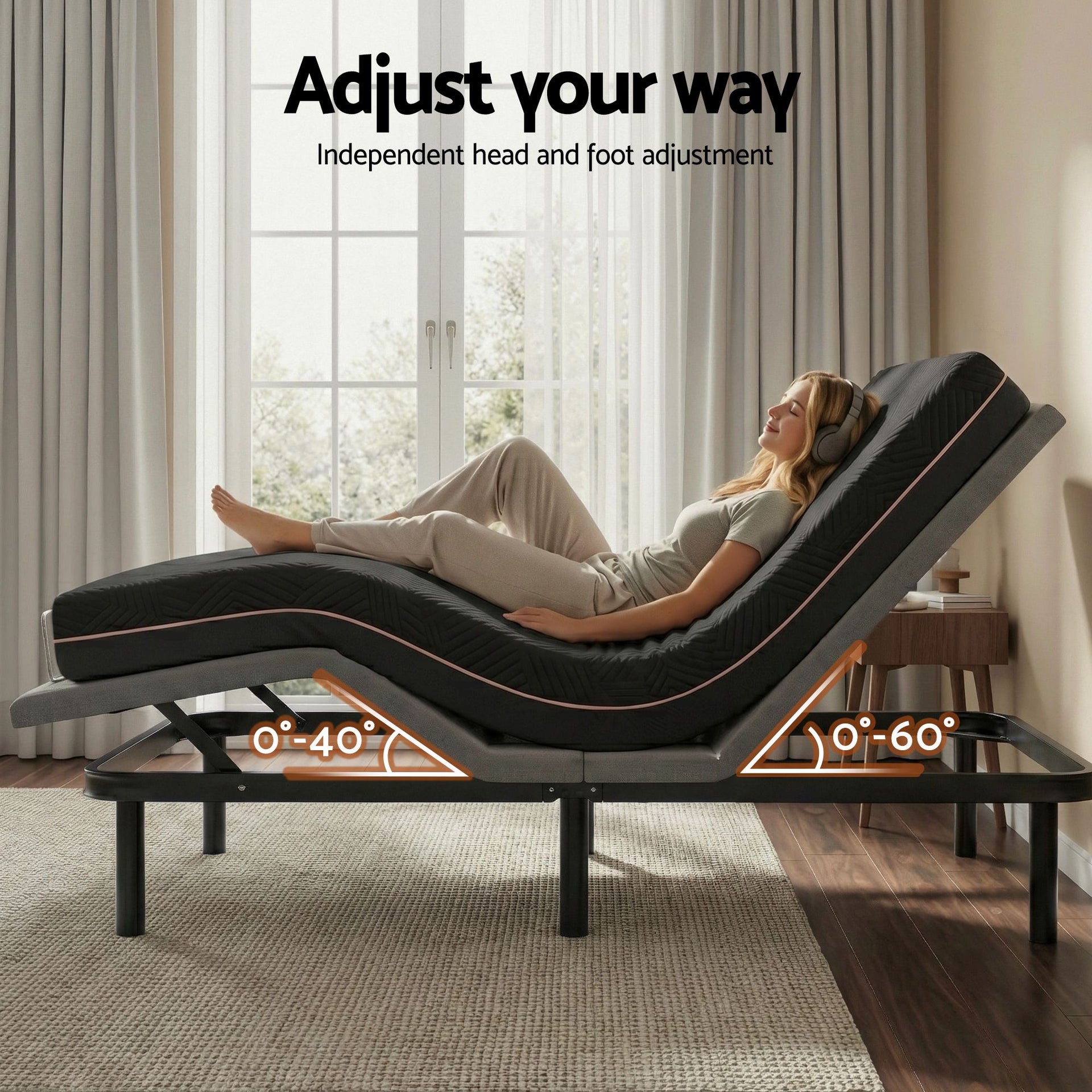 Artiss Queen size bed frame with Giselle Bedding Queen Mattress, adjustable bed Base Combo for Snoring Relief, Independent Head Foot Incline, Wireless Remote, Black,18cm Thickness Awezingly
