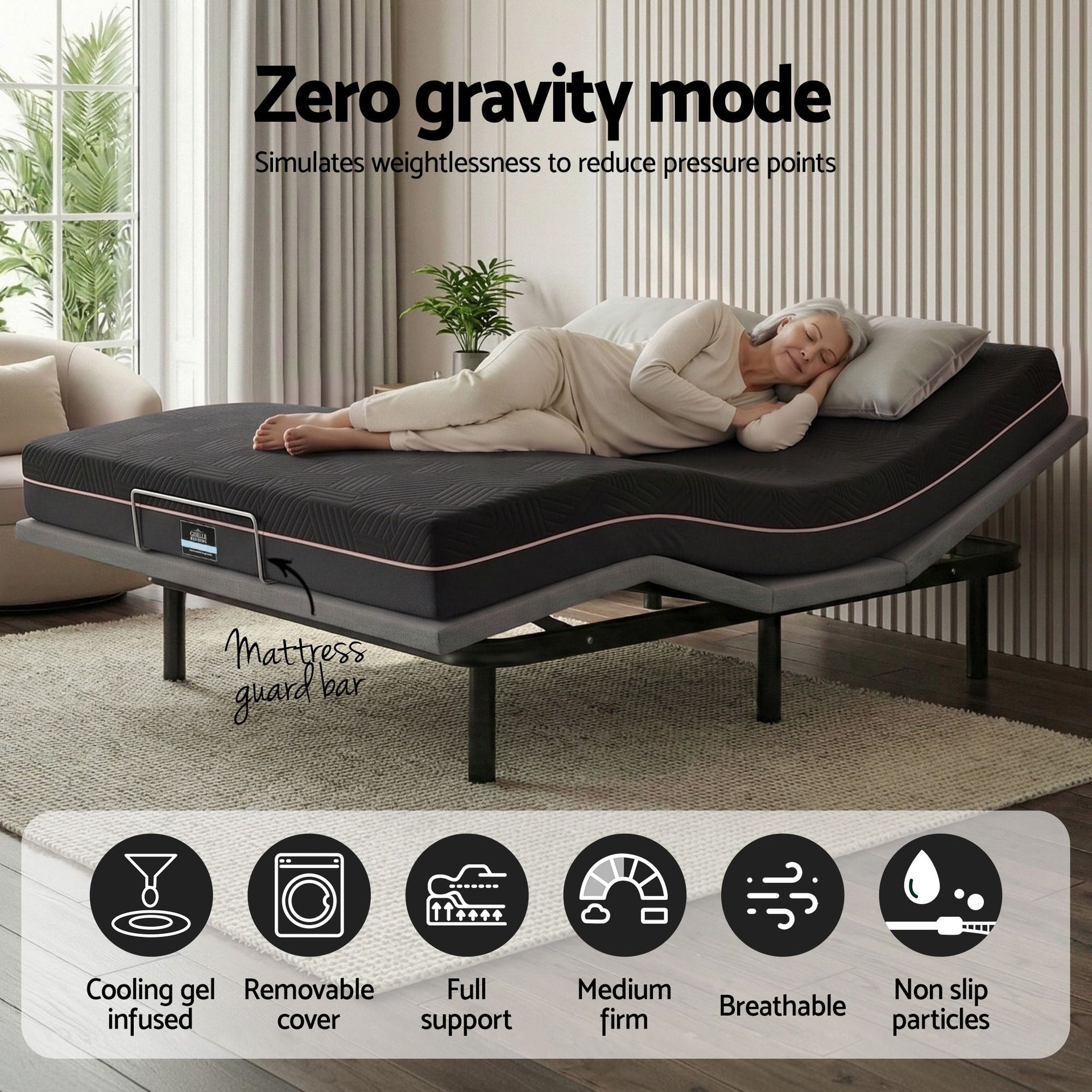 Artiss Queen size bed frame with Giselle Bedding Queen Mattress, adjustable bed Base Combo for Snoring Relief, Independent Head Foot Incline, Wireless Remote, Black,18cm Thickness Awezingly