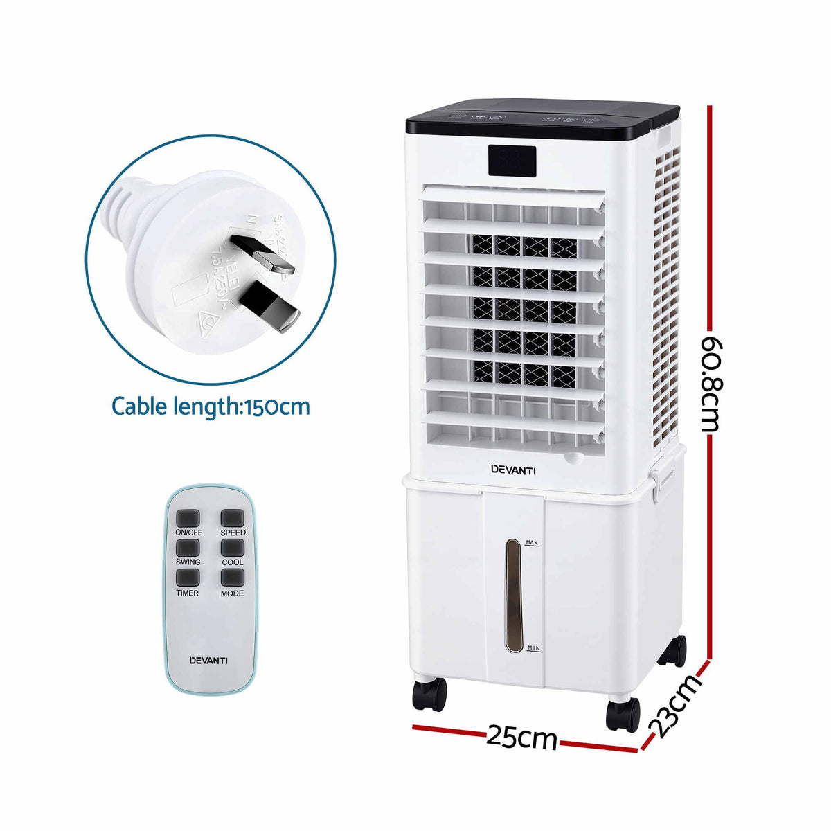 Devanti 8L 3-in-1 Evaporative Air Cooler 4 Ice Packs Remote Control 3 Speed Awezingly
