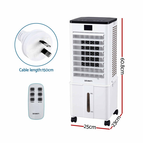 Devanti 8L 3-in-1 Evaporative Air Cooler 4 Ice Packs Remote Control 3 Speed Awezingly