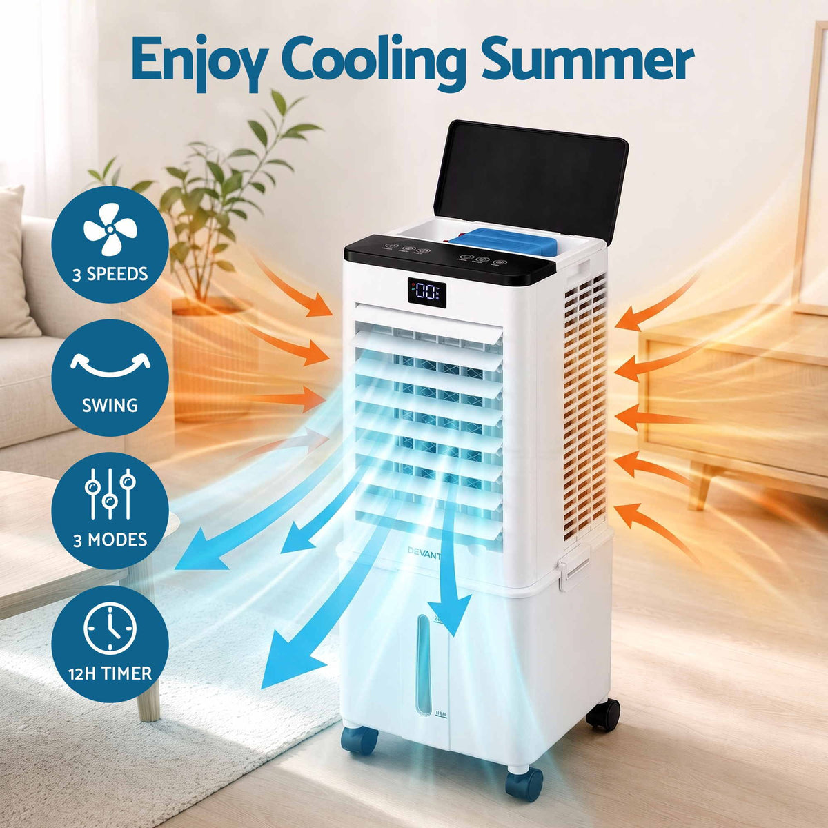 Devanti 8L 3-in-1 Evaporative Air Cooler 4 Ice Packs Remote Control 3 Speed Awezingly