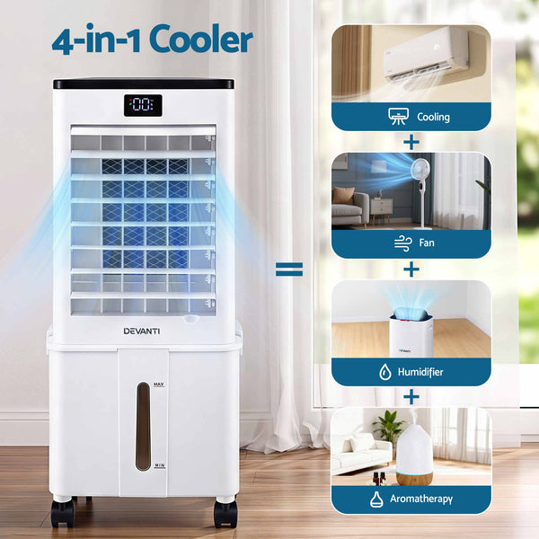 Devanti 8L 3-in-1 Evaporative Air Cooler 4 Ice Packs Remote Control 3 Speed Awezingly