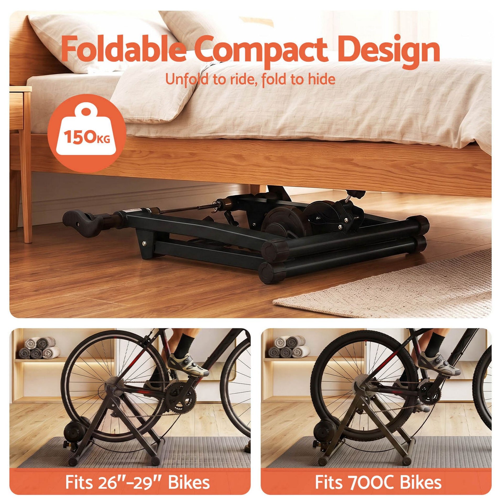 Everfit Bike Trainer Stand Indoor Riding Bicycle 6 Level Cycling Home Gym Black Awezingly