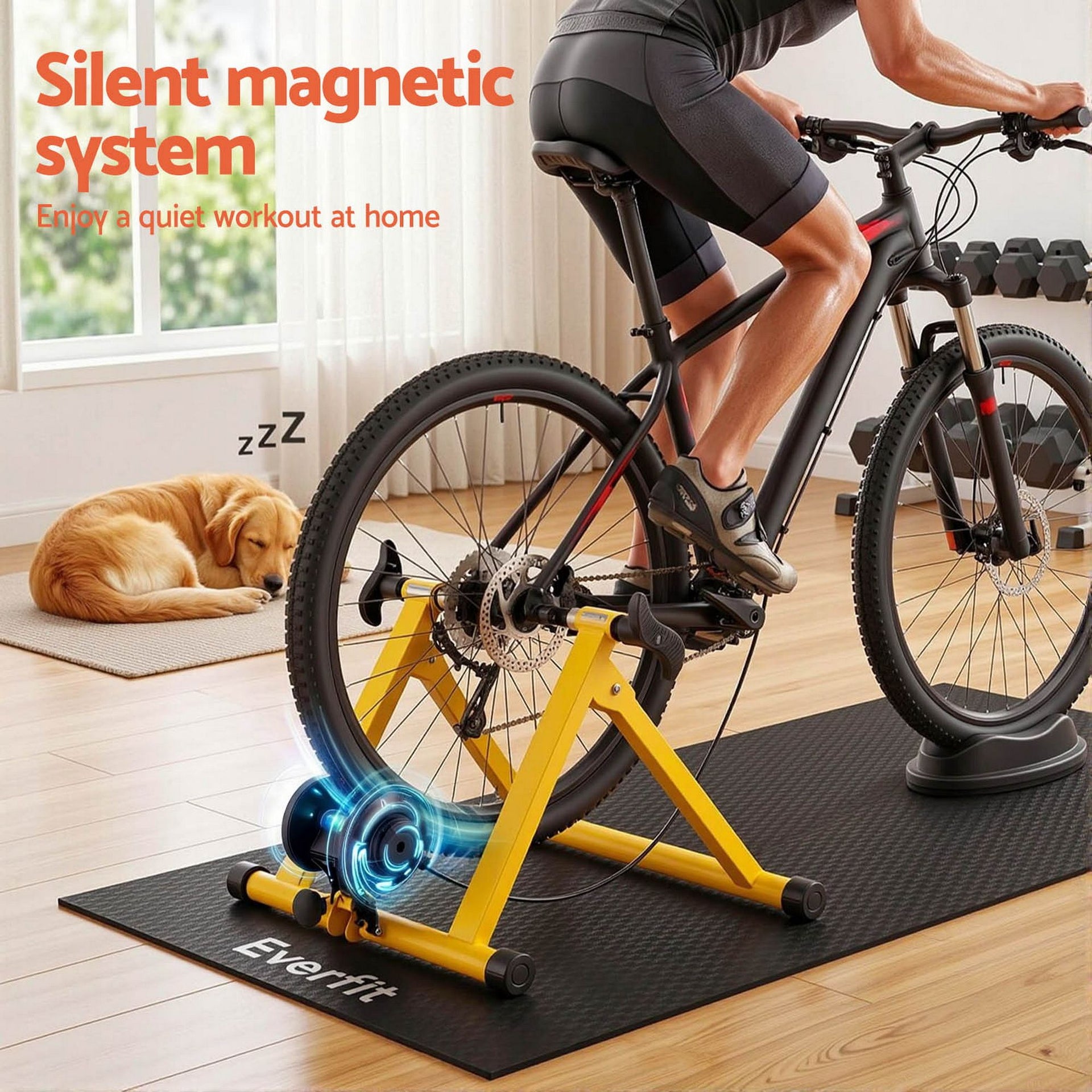 Everfit Bike Trainer Stand Indoor Riding Bicycle 6 Level Cycling Home Gym Yellow Awezingly