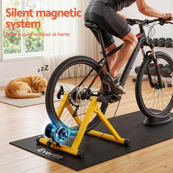 Everfit Bike Trainer Stand Indoor Riding Bicycle 6 Level Cycling Home Gym Yellow Awezingly