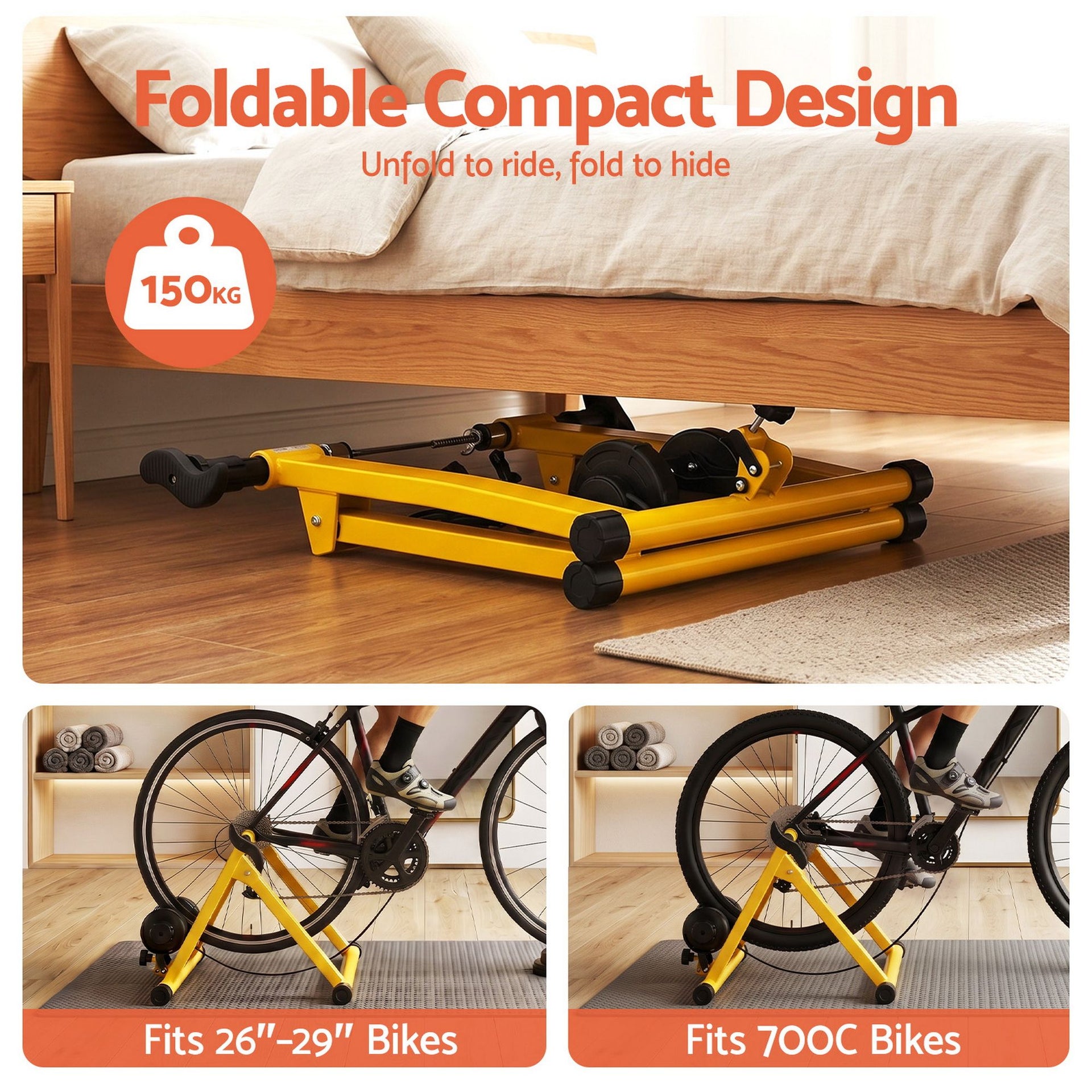 Everfit Bike Trainer Stand Indoor Riding Bicycle 6 Level Cycling Home Gym Yellow Awezingly