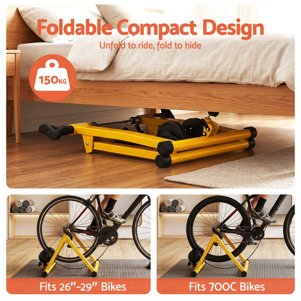 Everfit Bike Trainer Stand Indoor Riding Bicycle 6 Level Cycling Home Gym Yellow Awezingly