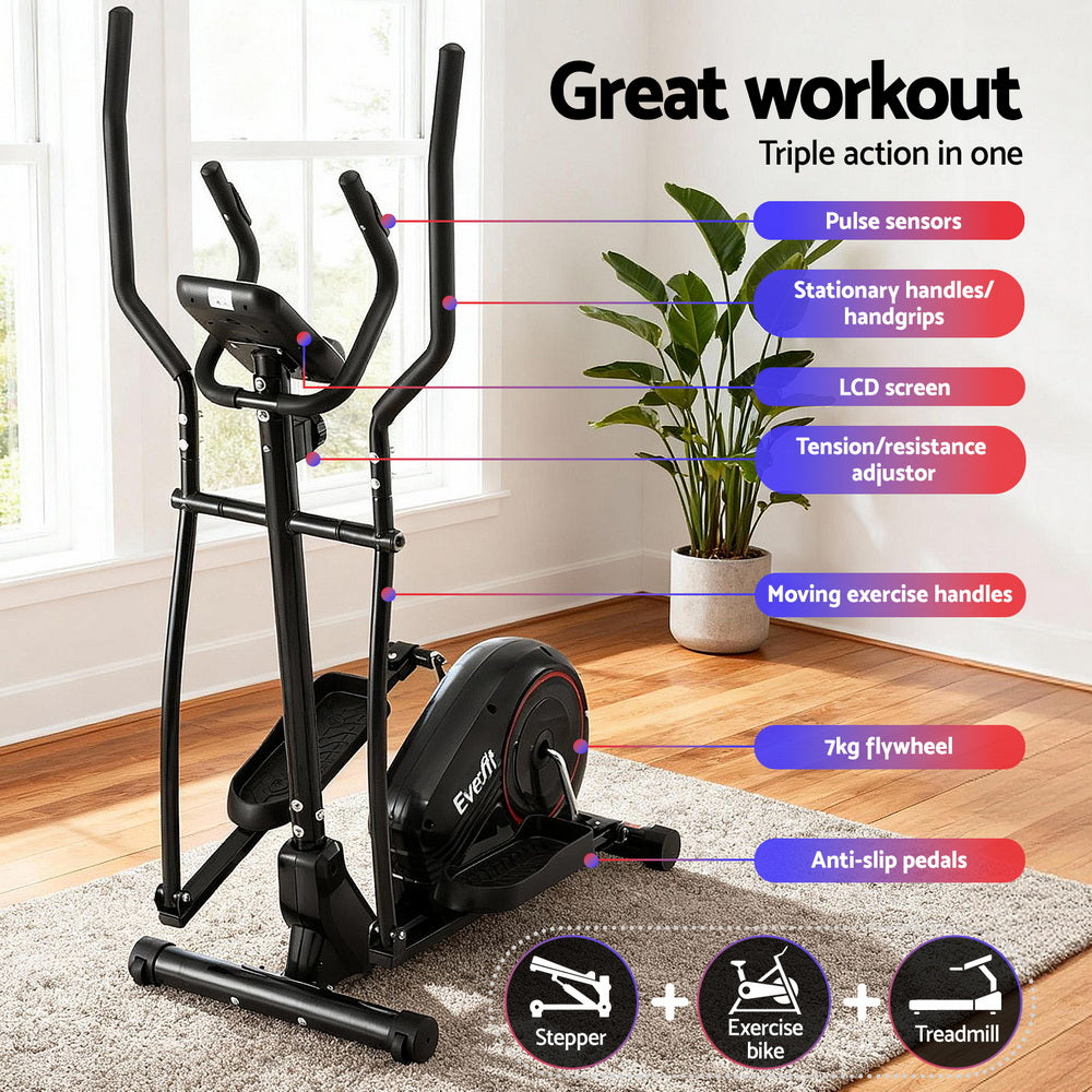 Everfit Exercise Bike Elliptical Cross Trainer Home Gym Fitness Machine LCD Everfit