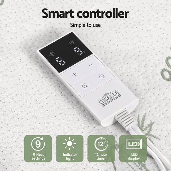 Giselle Electric Blanket Bamboo Fabric Double Fitted Heated Pad Underlay Washable Winter Awezingly