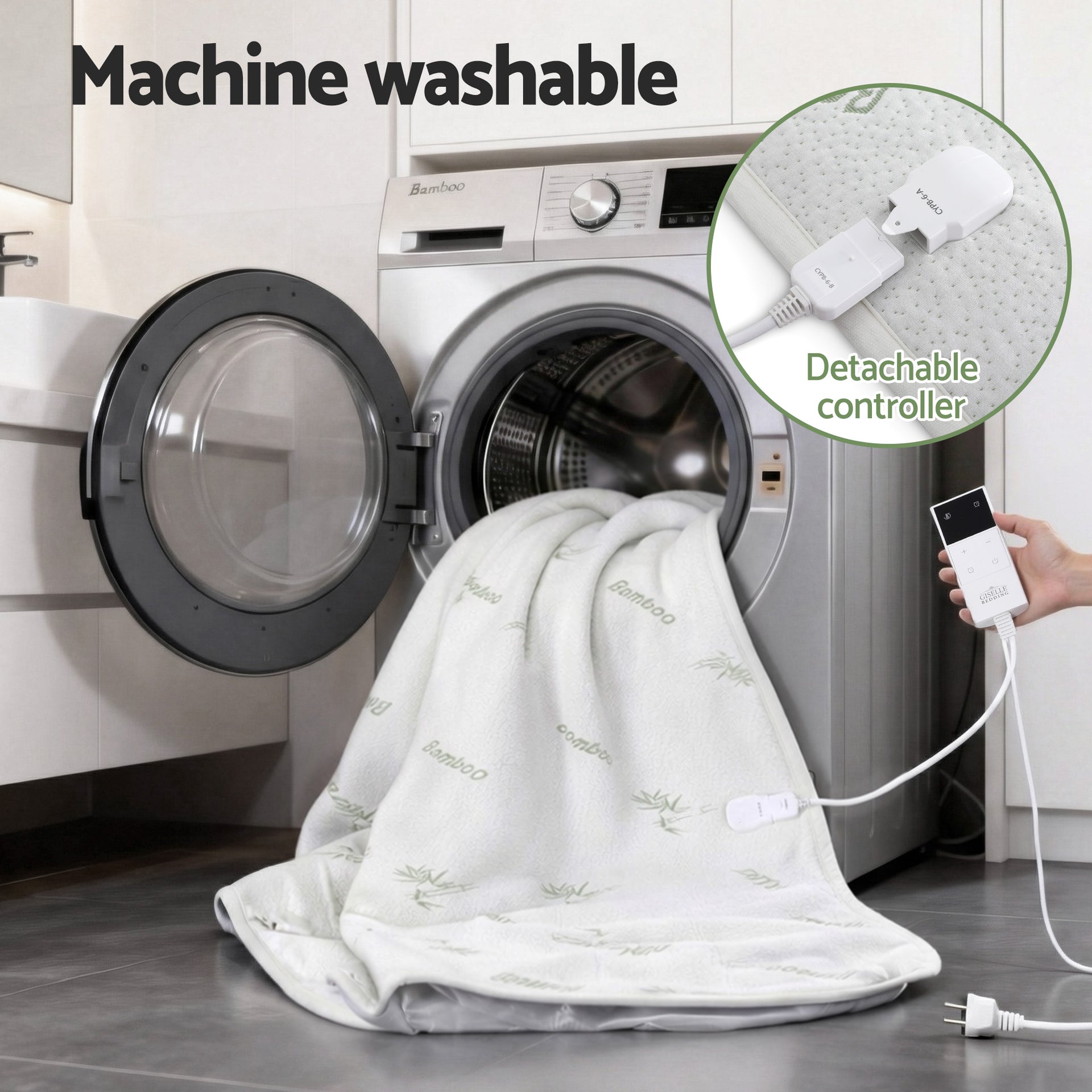 Giselle Electric Blanket Bamboo Fabric Double Fitted Heated Pad Underlay Washable Winter Awezingly