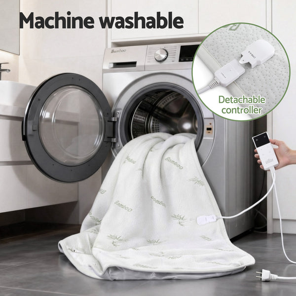 Giselle Electric Blanket Bamboo Fabric Double Fitted Heated Pad Underlay Washable Winter Awezingly