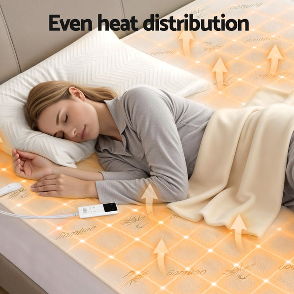 Giselle Electric Blanket Bamboo Fabric King Fitted Heated Pad Underlay Washable Winter Awezingly