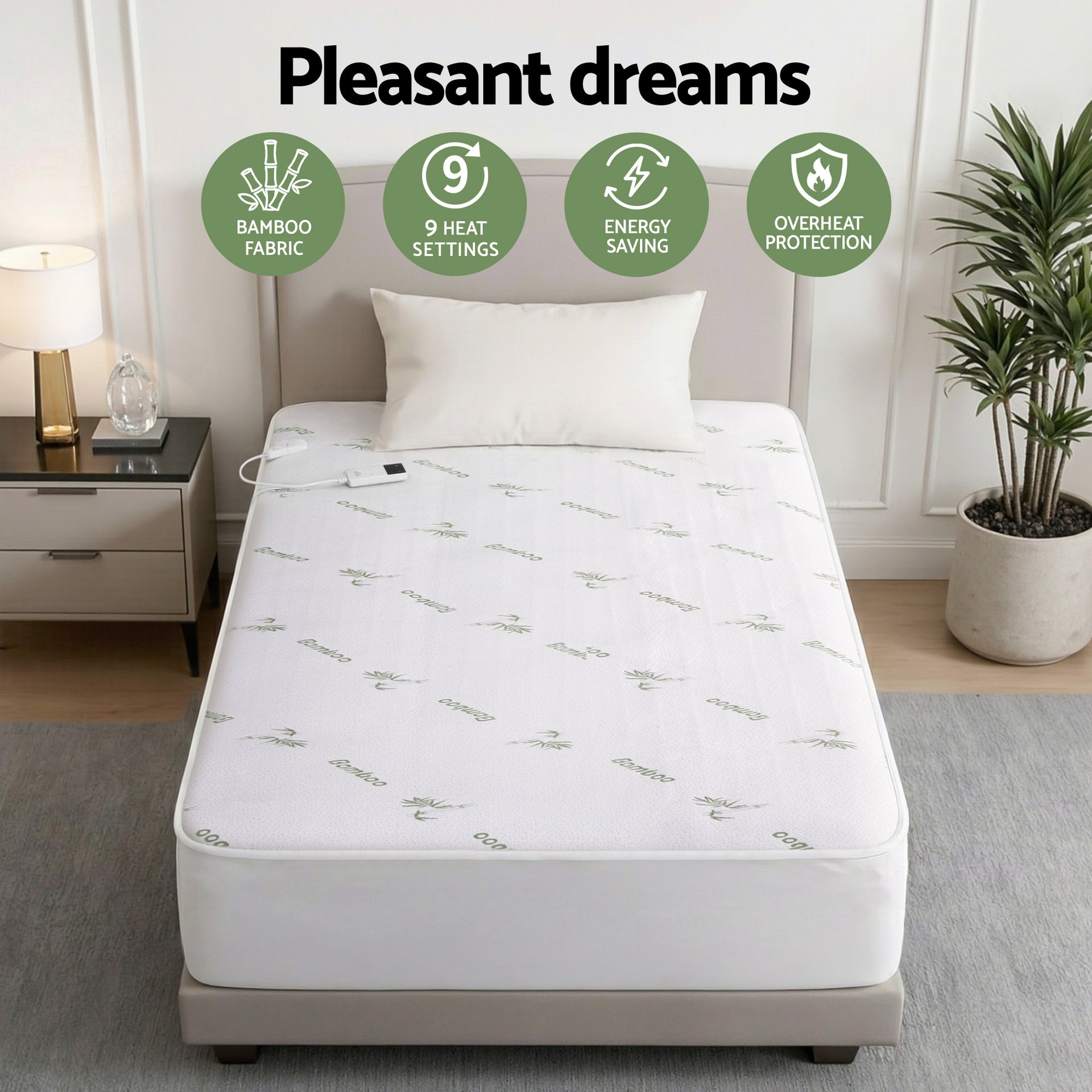 Giselle Electric Blanket Bamboo Fabric King Single Fitted Heated Pad Underlay Washable Winter Awezingly